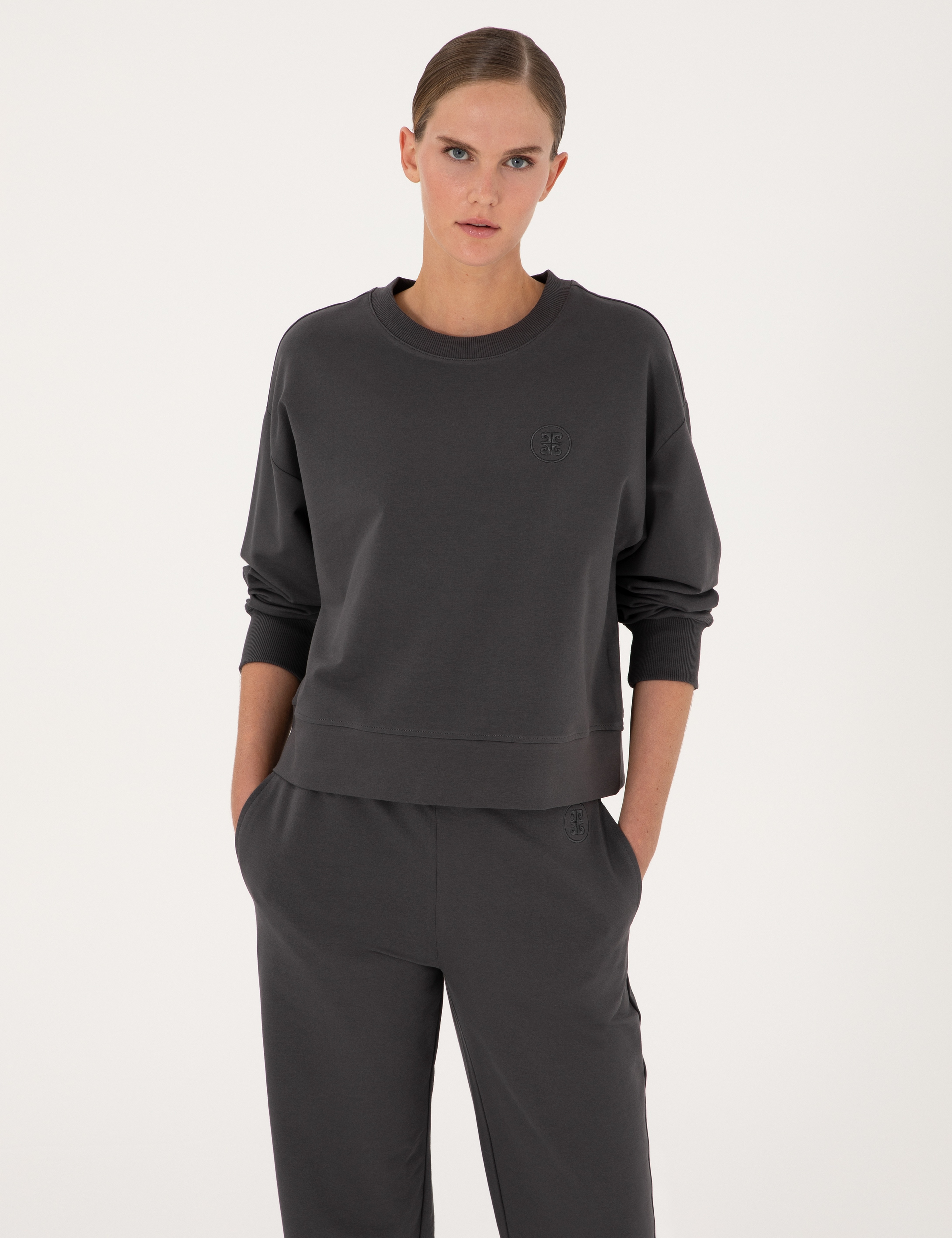 Antrasit Oversize 2 İplik Sweatshirt