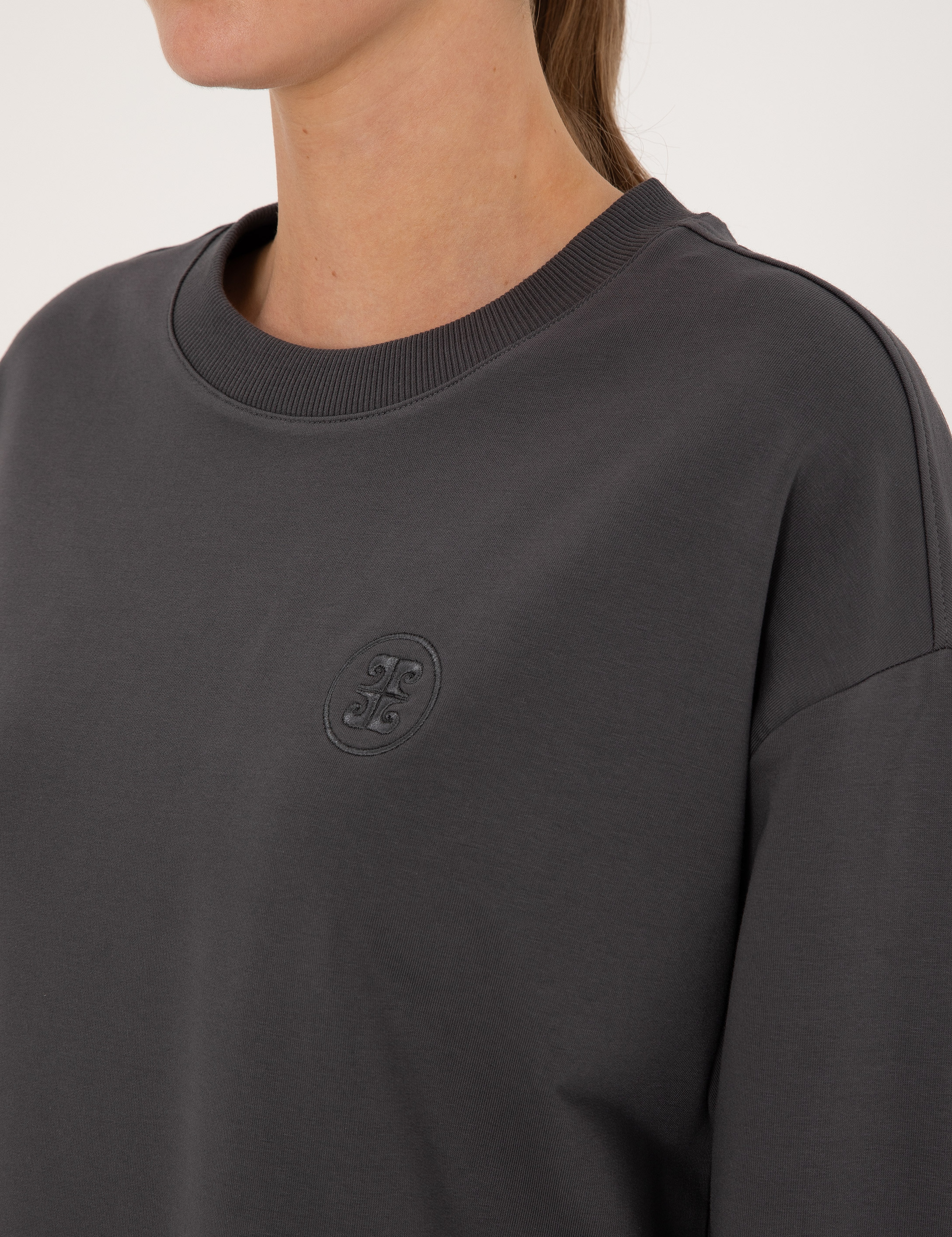 Antrasit Oversize 2 İplik Sweatshirt - Image 7