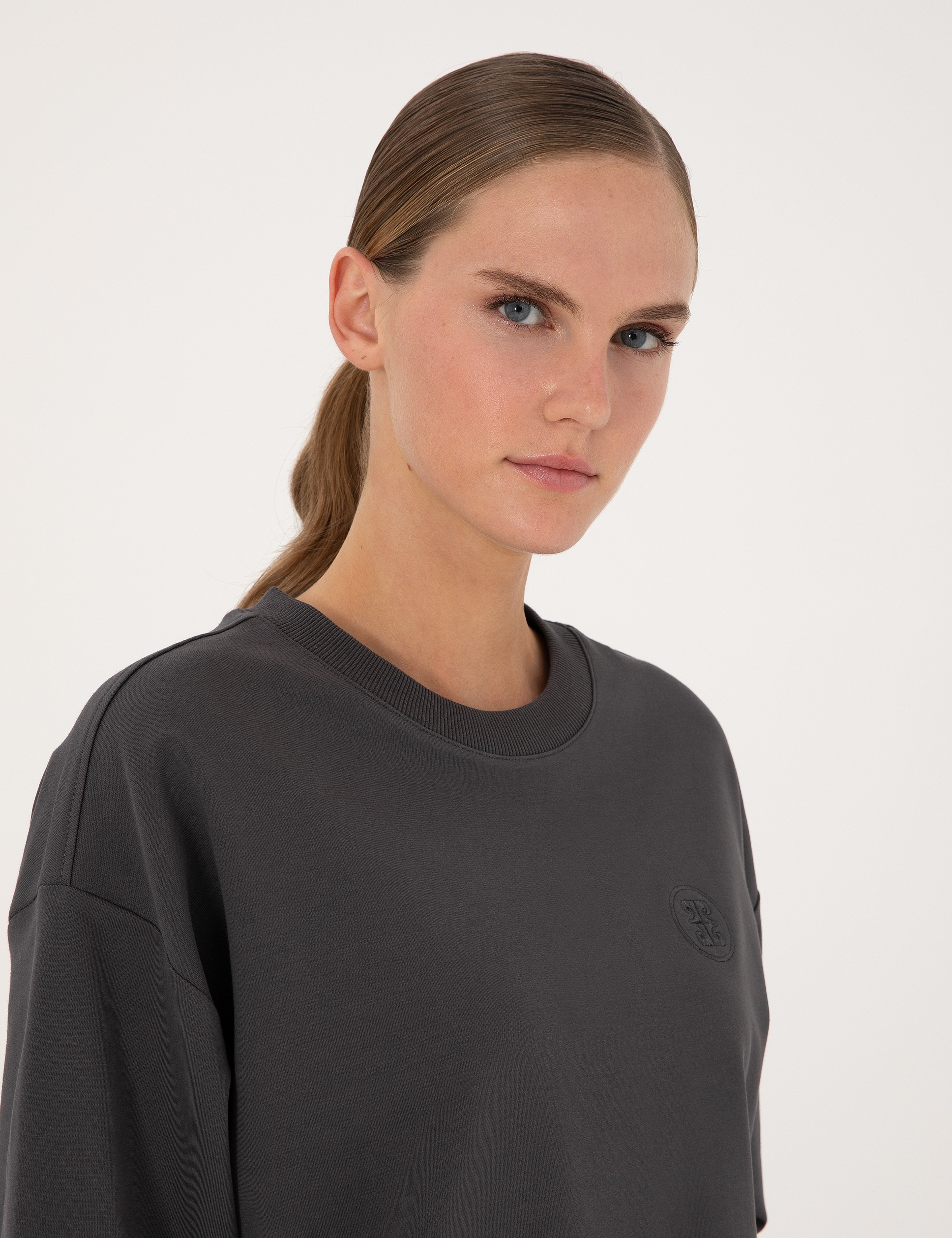 Antrasit Oversize 2 İplik Sweatshirt