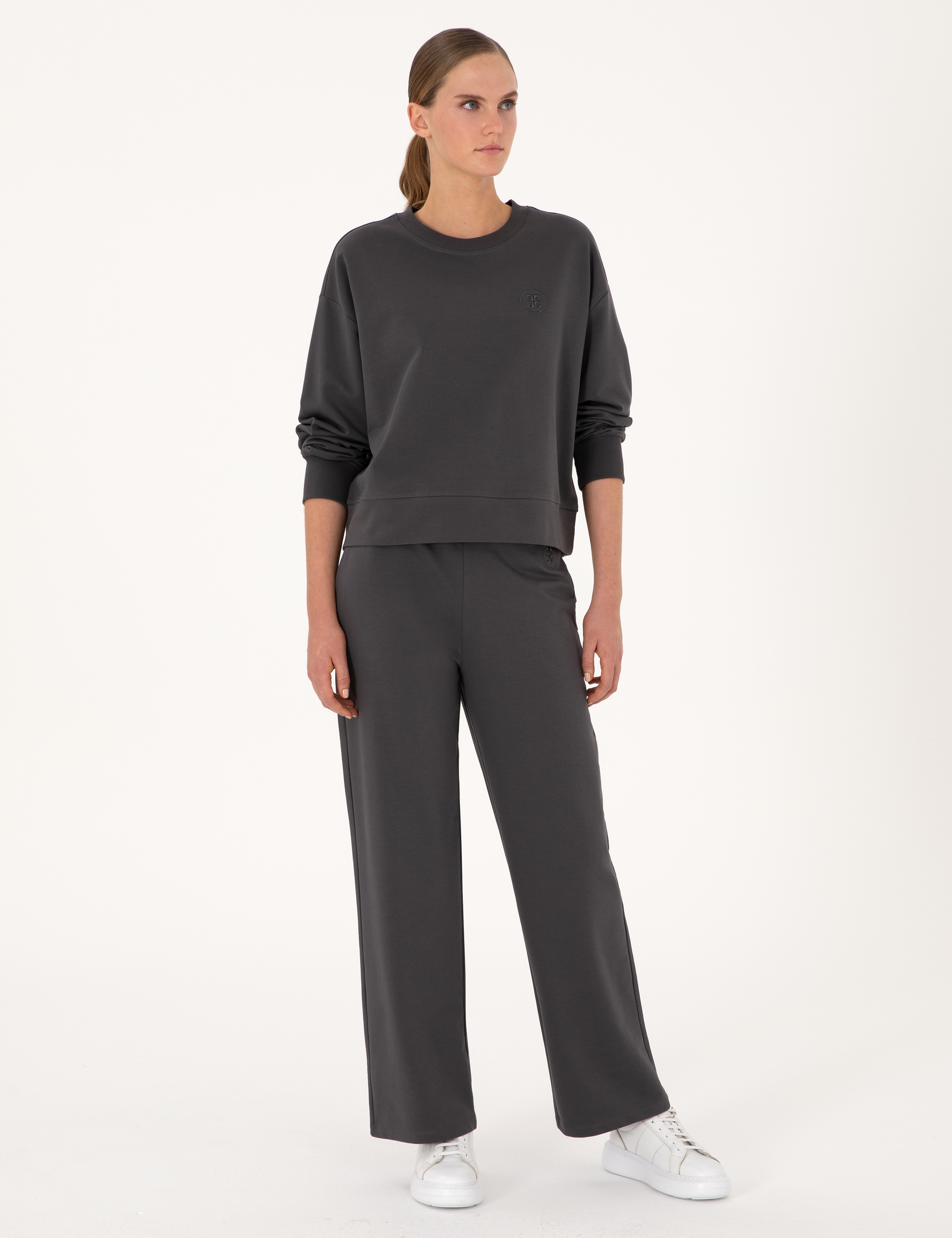 Antrasit Oversize 2 İplik Sweatshirt - Image 4
