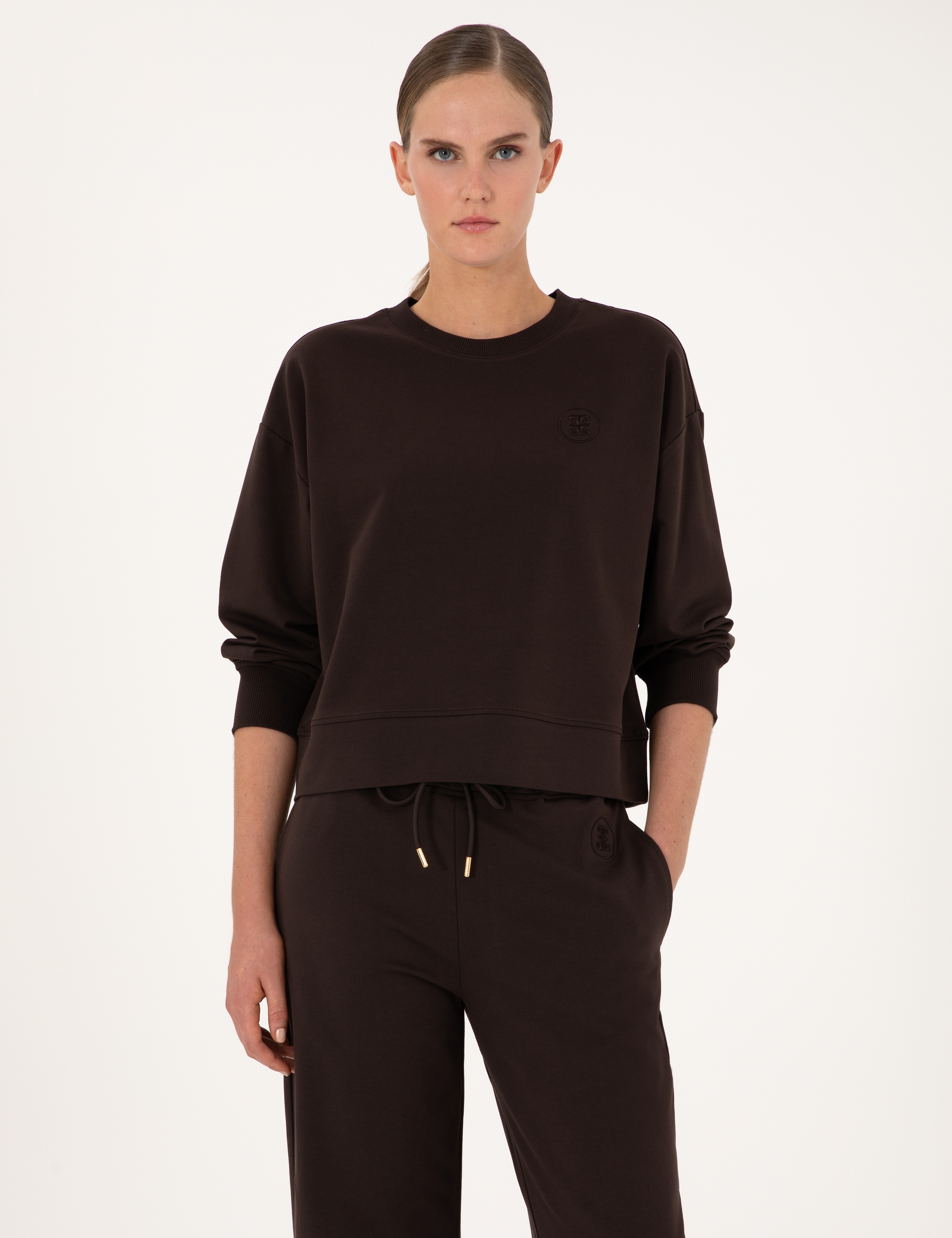 Kahverengi Oversize 2 İplik Sweatshirt - Image 1