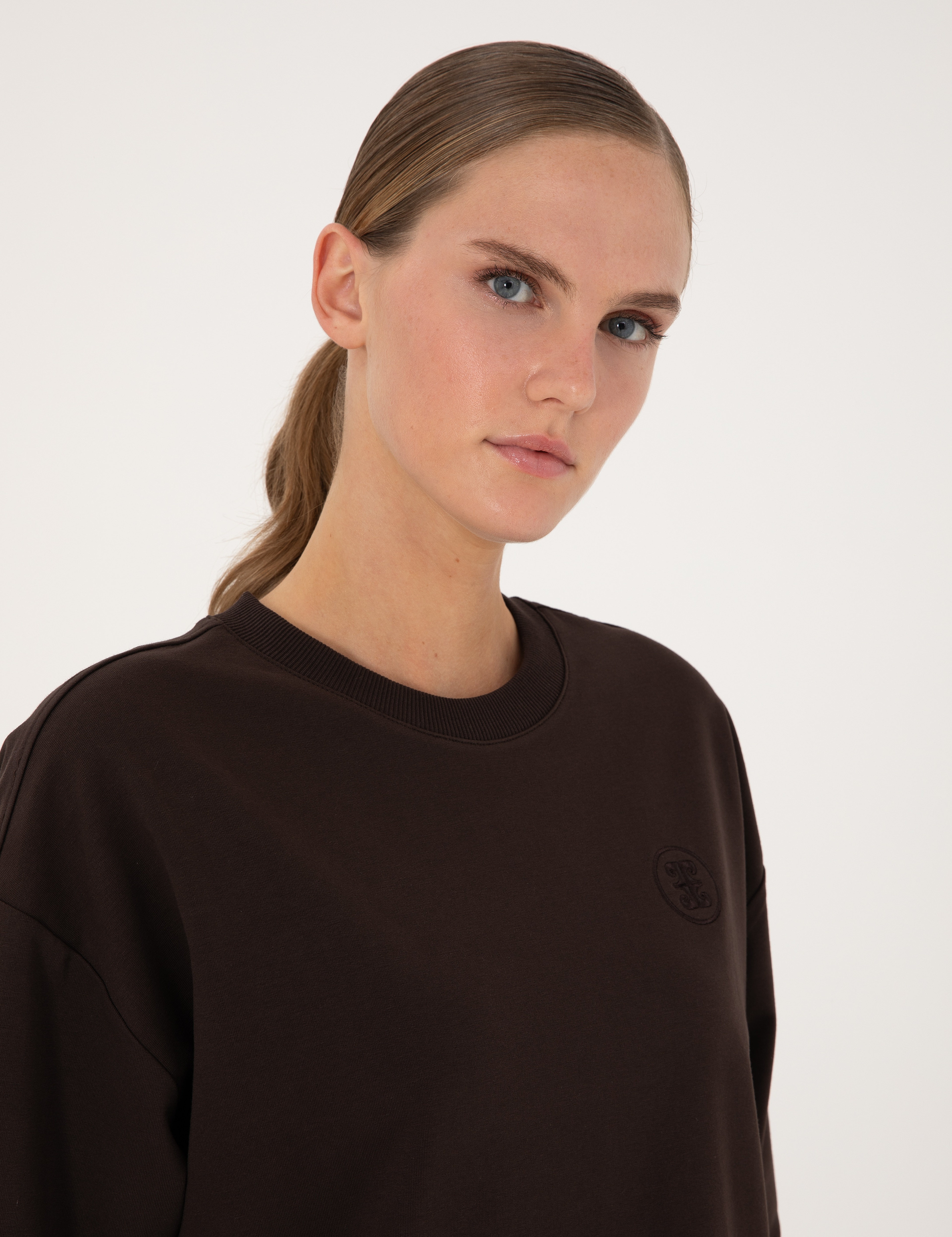 Kahverengi Oversize 2 İplik Sweatshirt - Image 2
