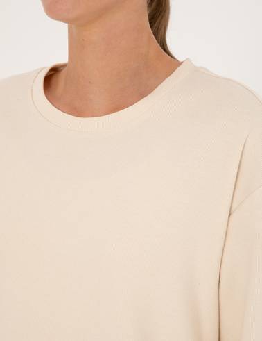 Ekru Oversize Yumuşak Dokulu Sweatshirt