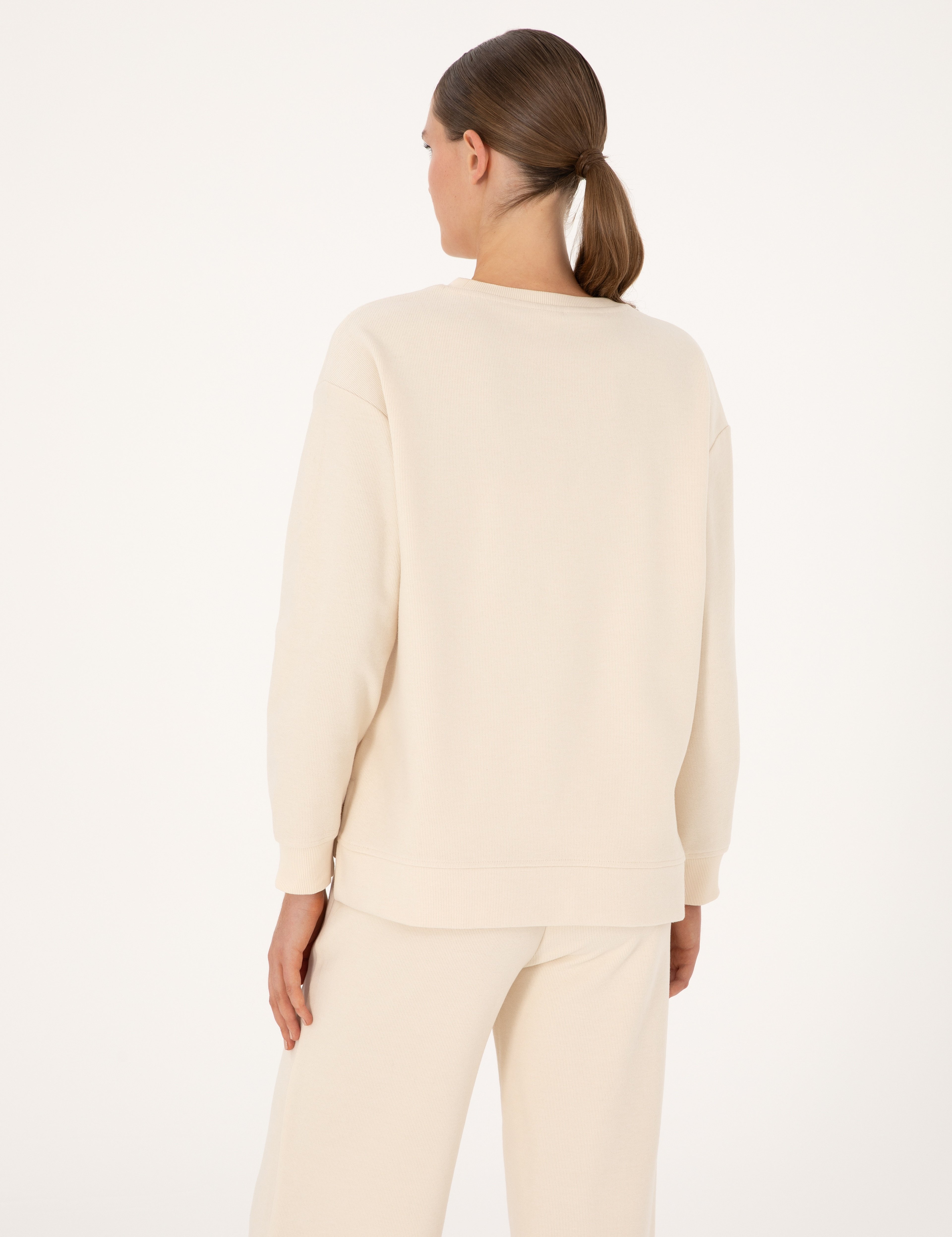 Ekru Oversize Yumuşak Dokulu Sweatshirt - Image 5