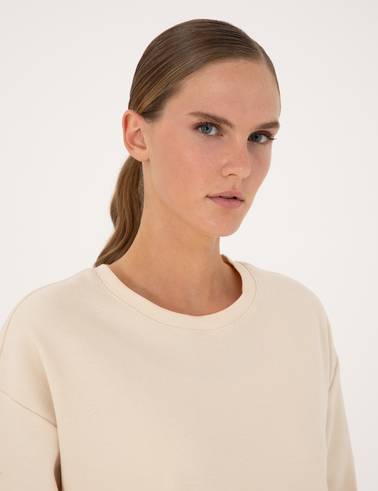 Ekru Oversize Yumuşak Dokulu Sweatshirt