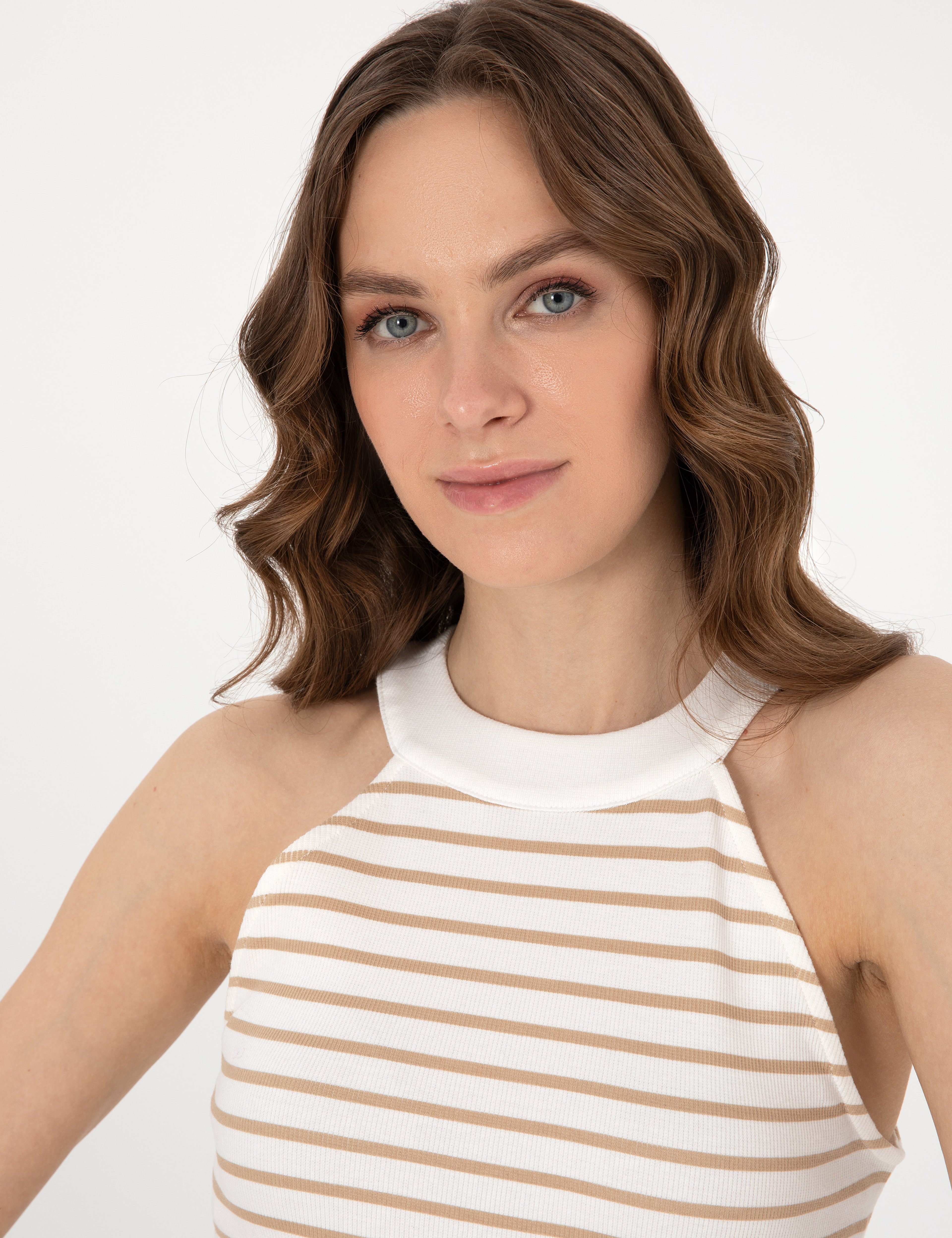 Bej Extra Slim Fit Örme Bluz - Image 2