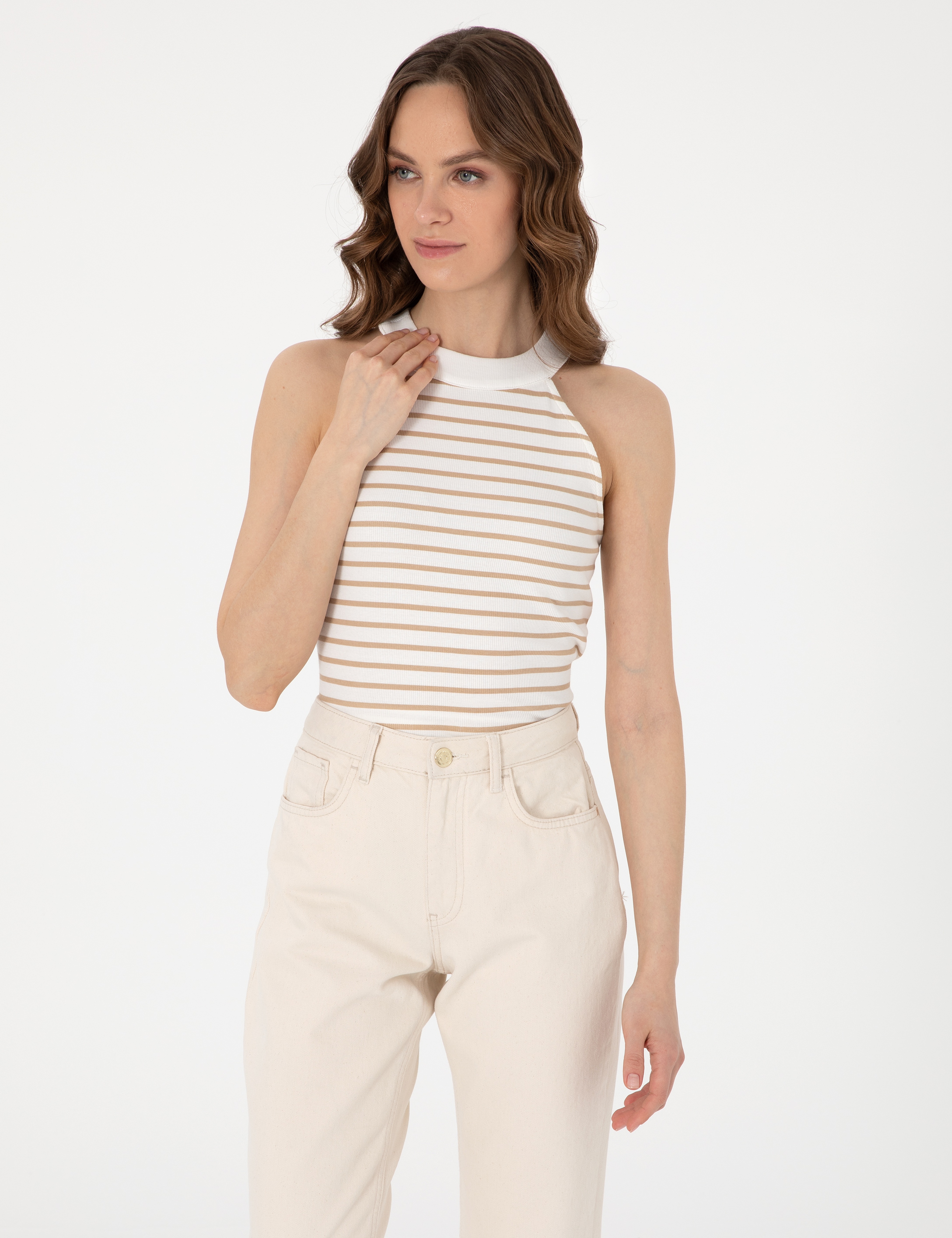 Bej Extra Slim Fit Örme Bluz