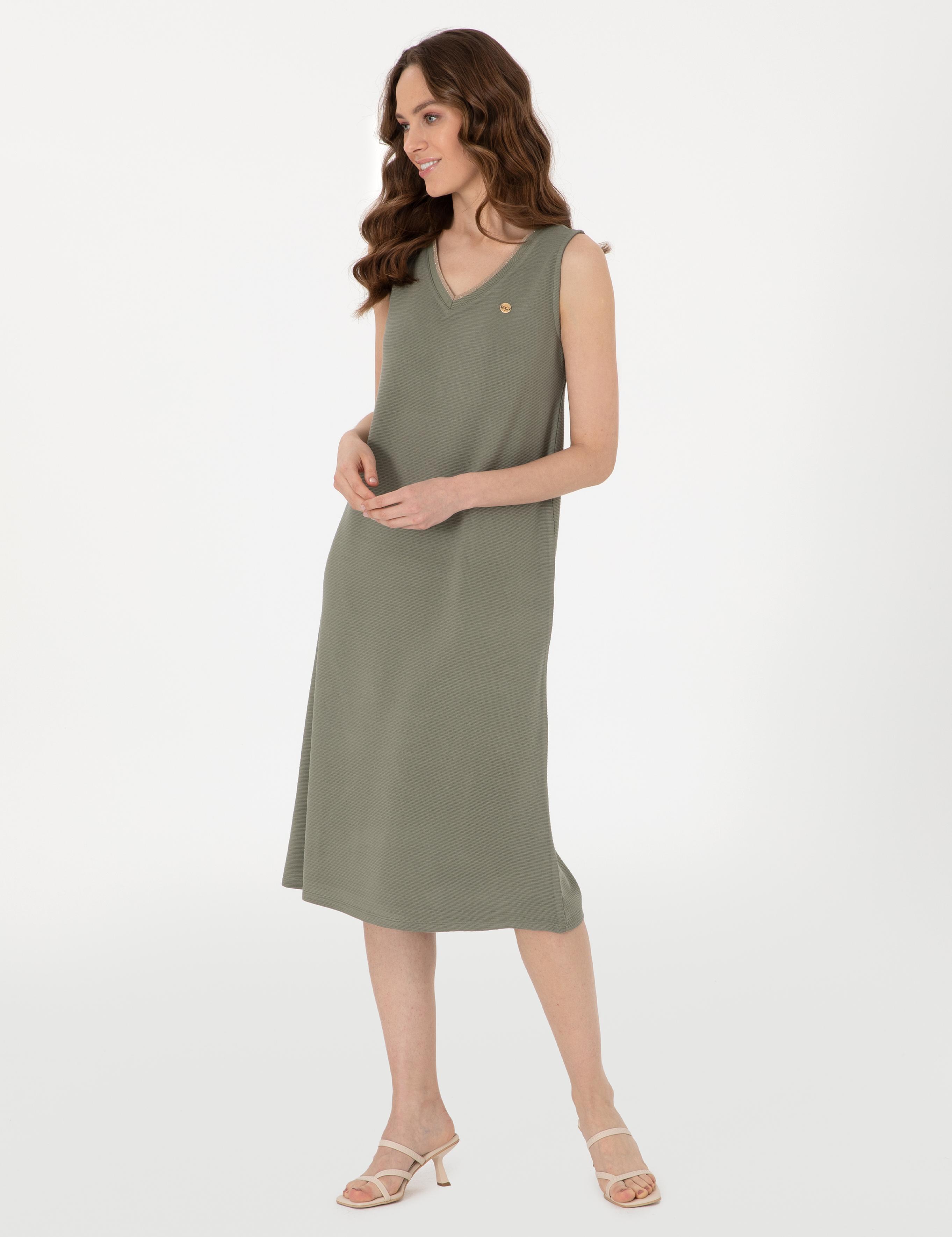 Haki A Kesim Örme Elbise