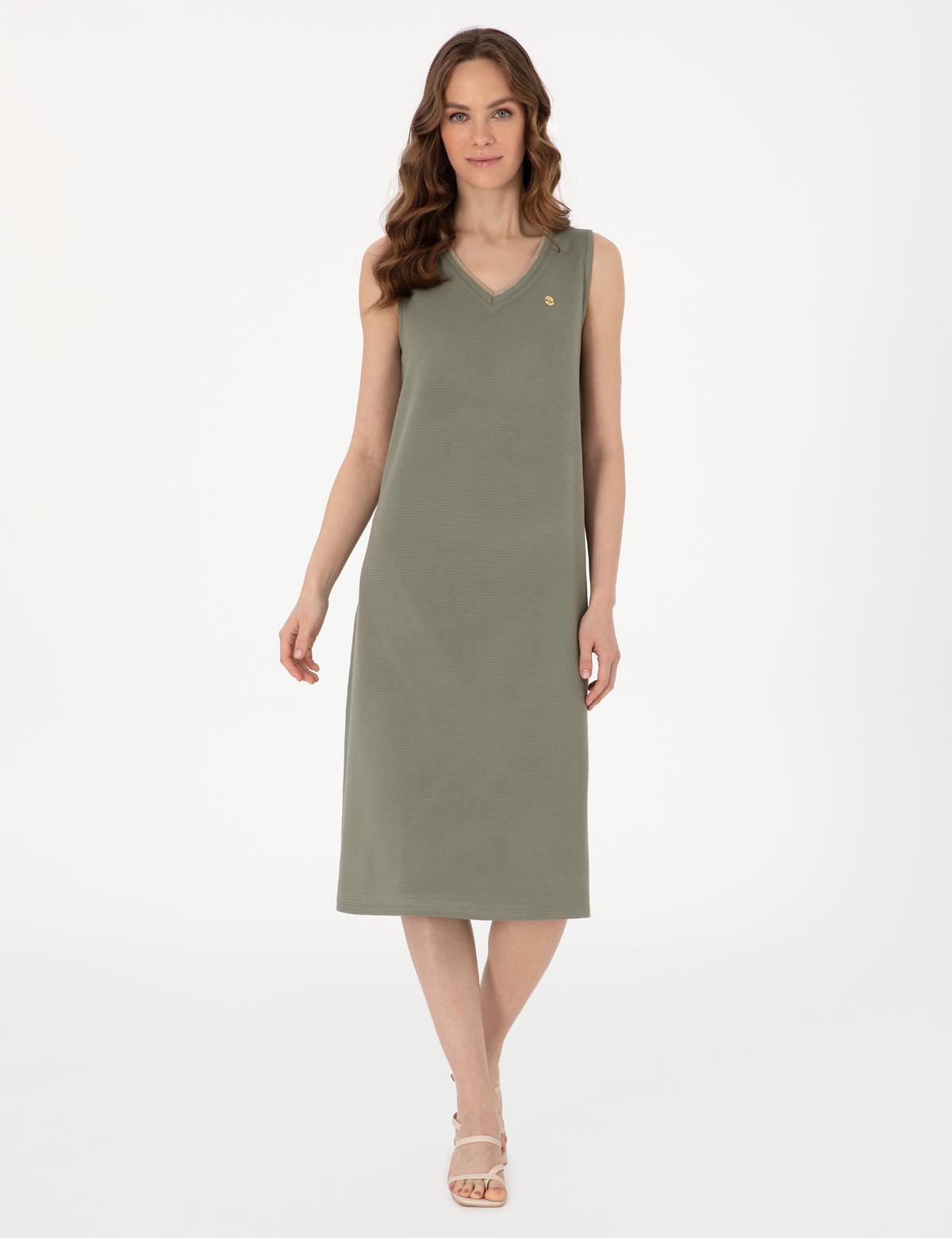 Haki A Kesim Örme Elbise