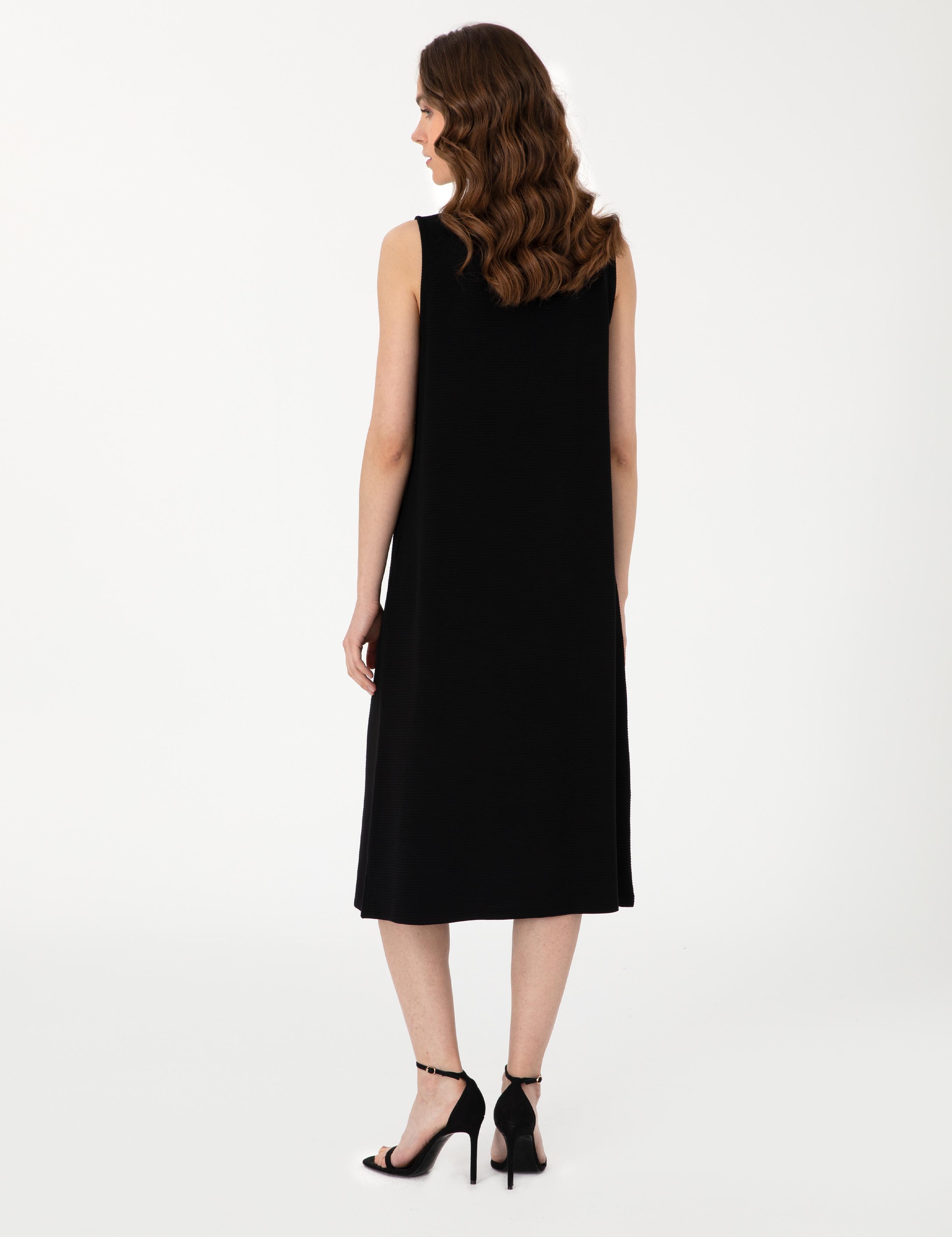 Siyah A Kesim Örme Elbise