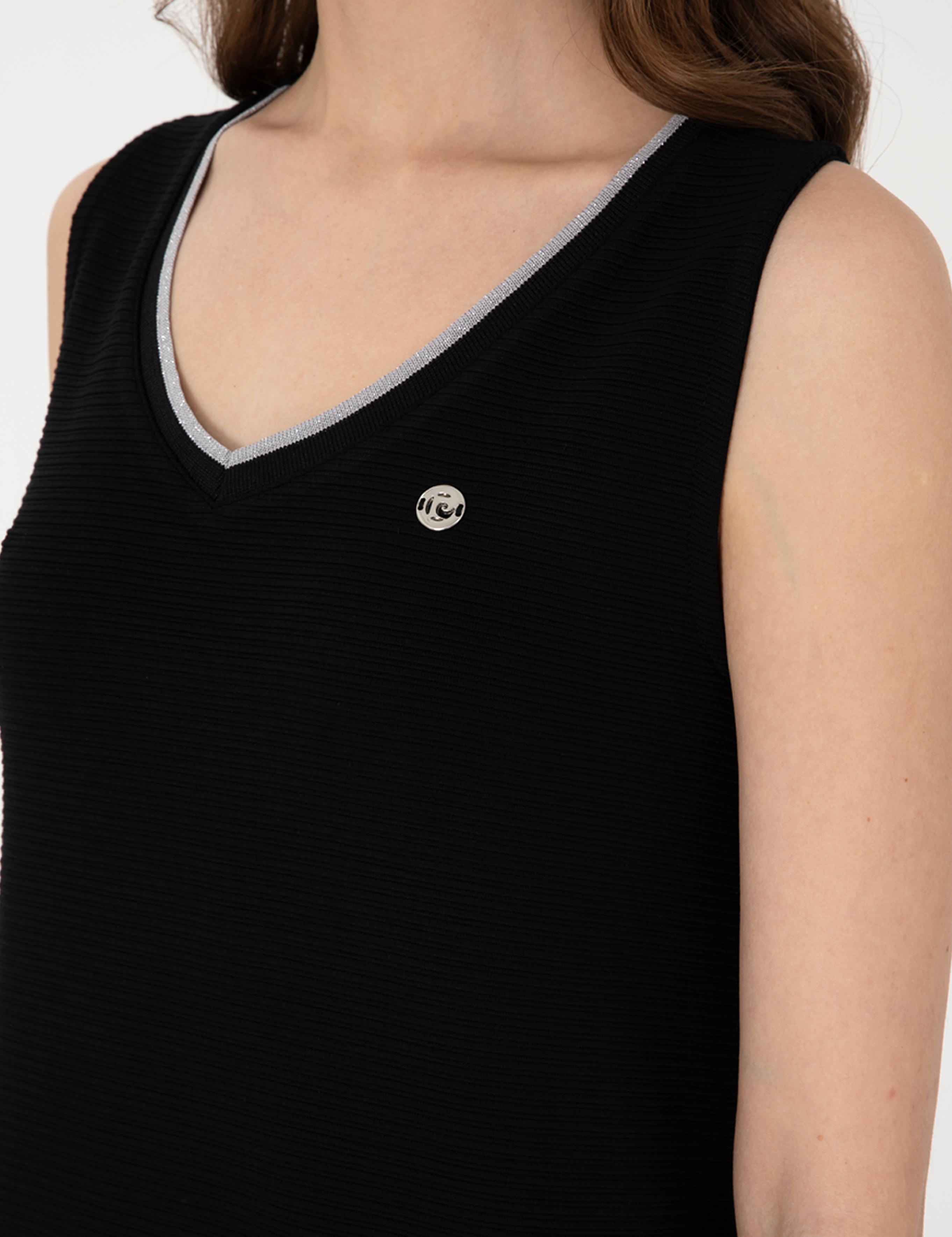 Siyah A Kesim Örme Elbise