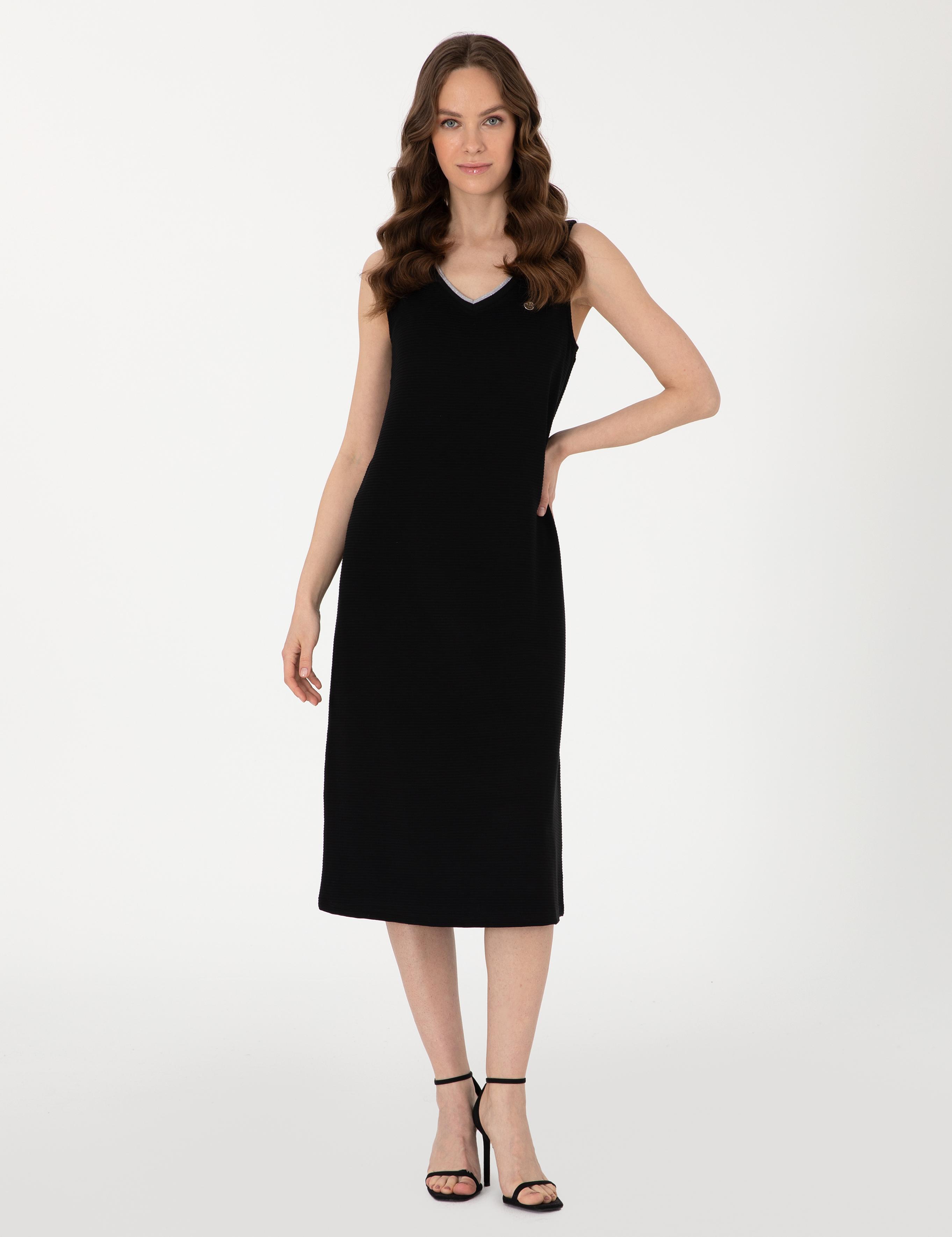 Siyah A Kesim Örme Elbise