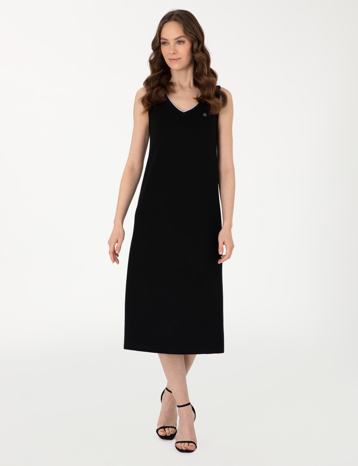 Siyah A Kesim Örme Elbise