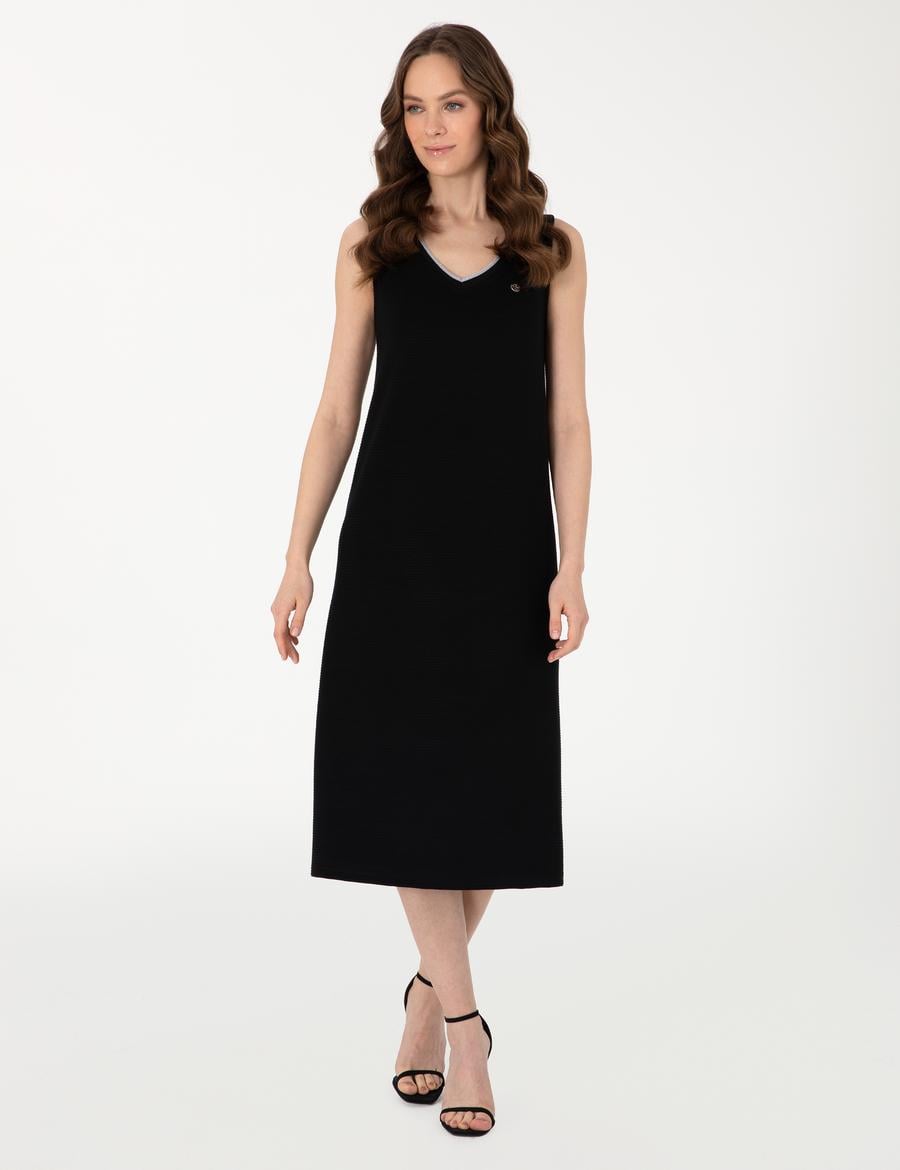 Siyah A Kesim Örme Elbise