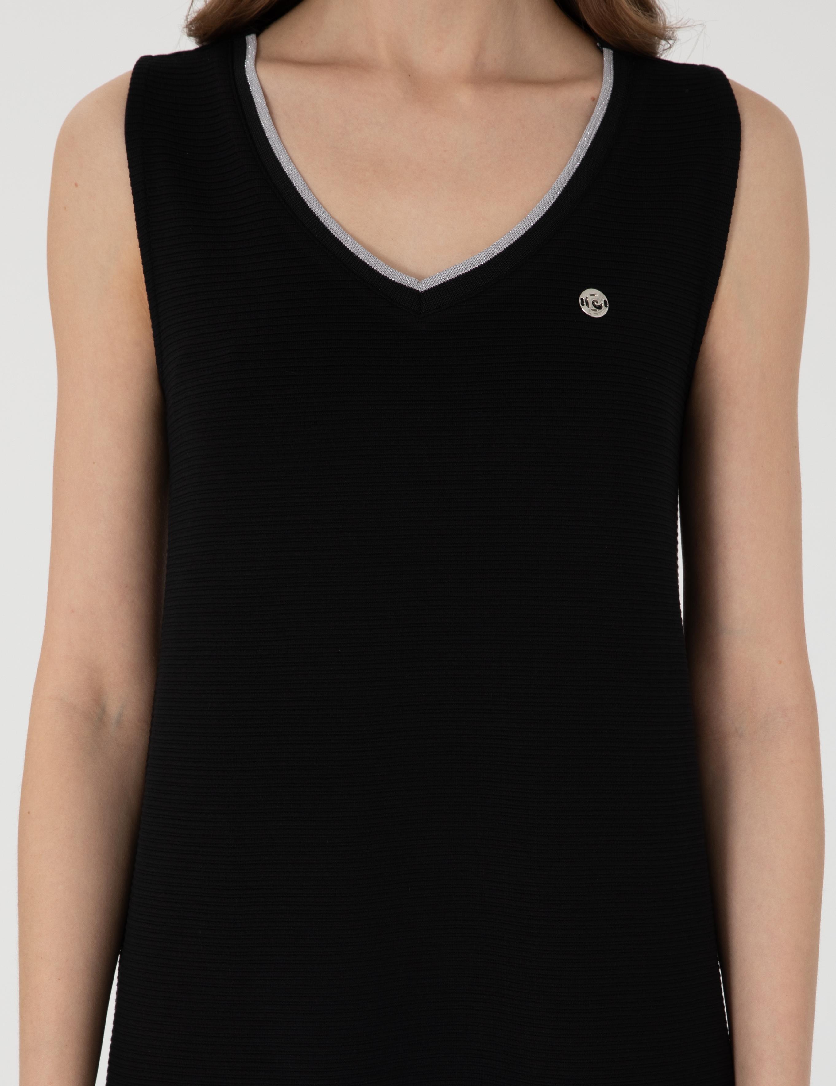 Siyah A Kesim Örme Elbise