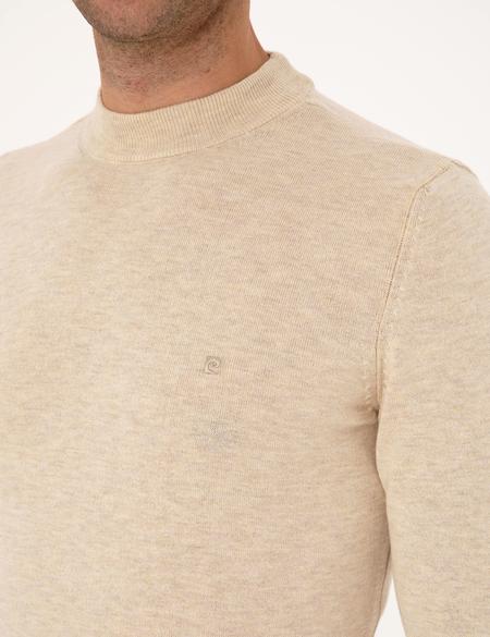 Krem Melanj Slim Fit Çeyrek Yaka Basic Triko Kazak - 50314188047