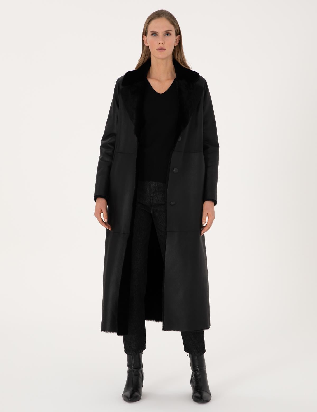 Siyah Regular Fit Deri Ceket