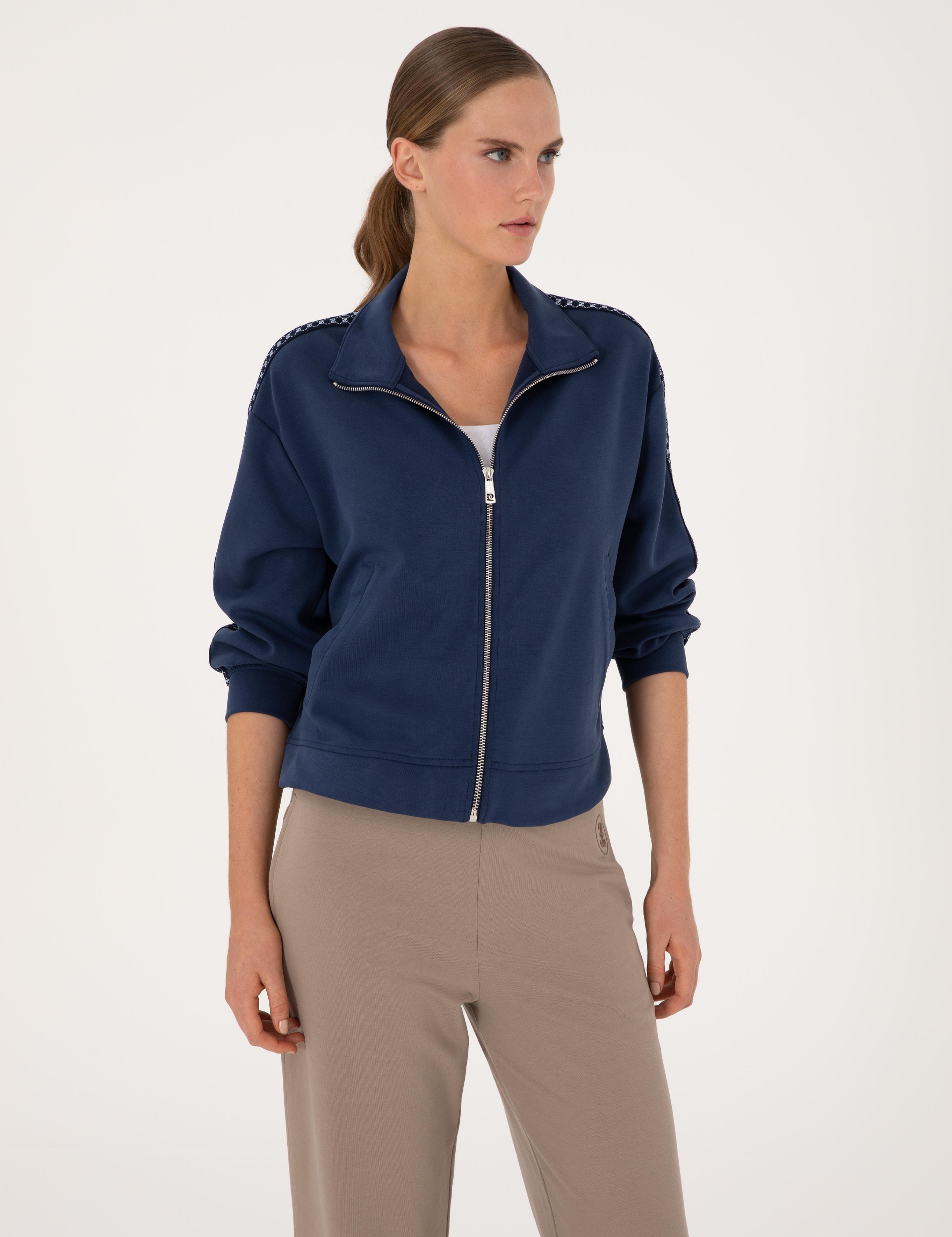 Lacivert Oversize Modal Karışımlı Fermuarlı Sweatshirt