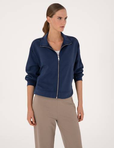 Lacivert Oversize Modal Karışımlı Fermuarlı Sweatshirt