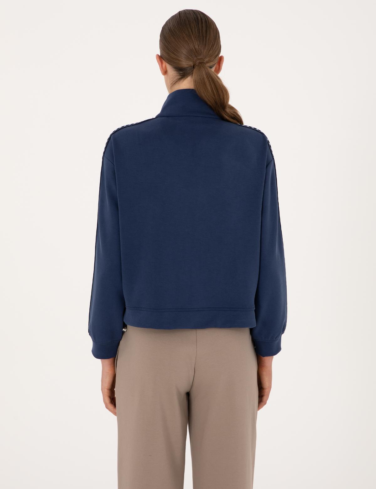 Lacivert Oversize Modal Karışımlı Fermuarlı Sweatshirt - 50309115004