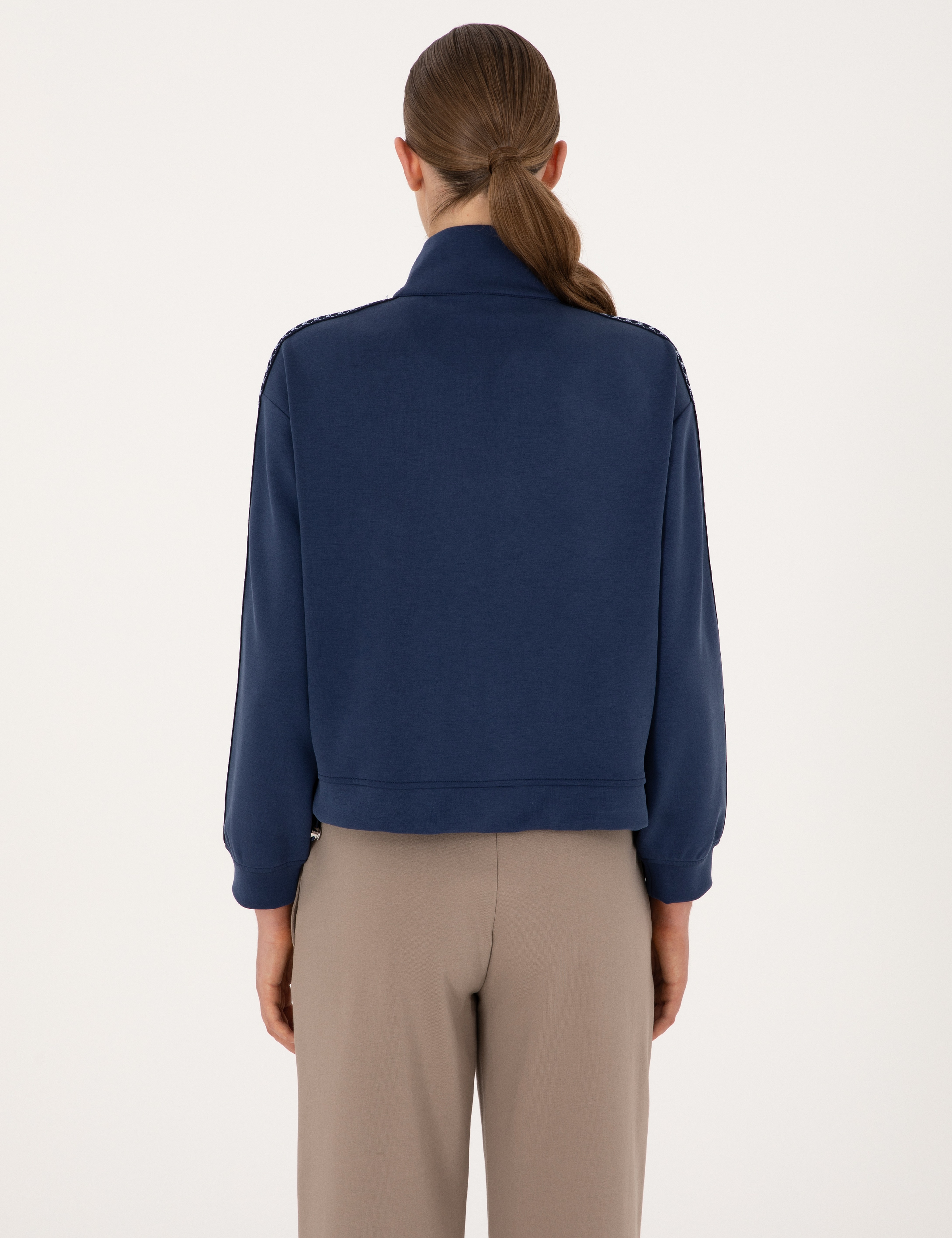 Lacivert Oversize Modal Karışımlı Fermuarlı Sweatshirt - Image 5
