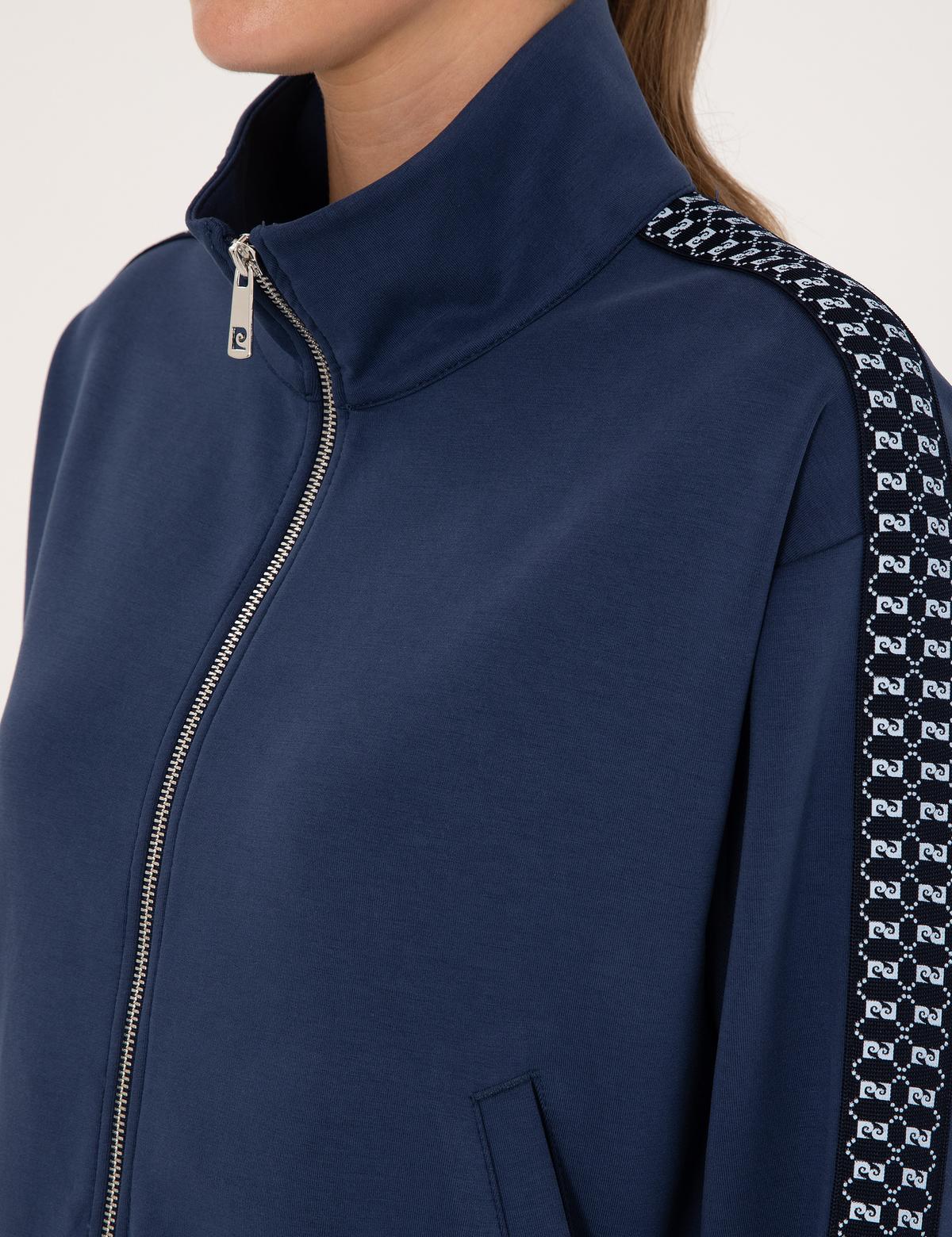 Lacivert Oversize Modal Karışımlı Fermuarlı Sweatshirt - 50309115004