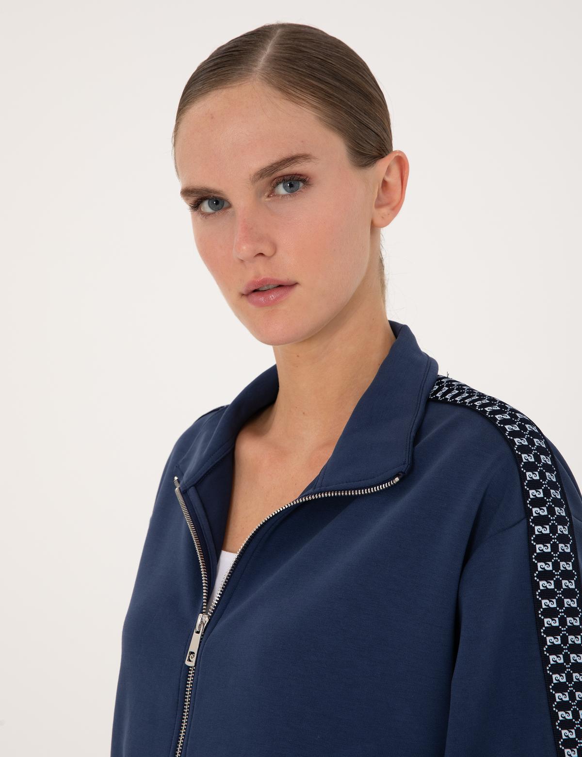 Lacivert Oversize Modal Karışımlı Fermuarlı Sweatshirt - 50309115004