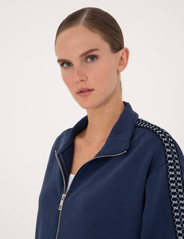 Lacivert Oversize Modal Karışımlı Fermuarlı Sweatshirt