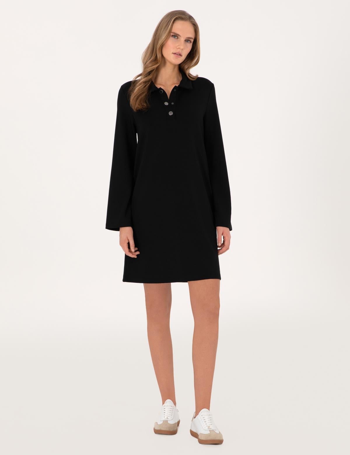 Siyah A Kesim Modal Karışımlı Örme Elbise