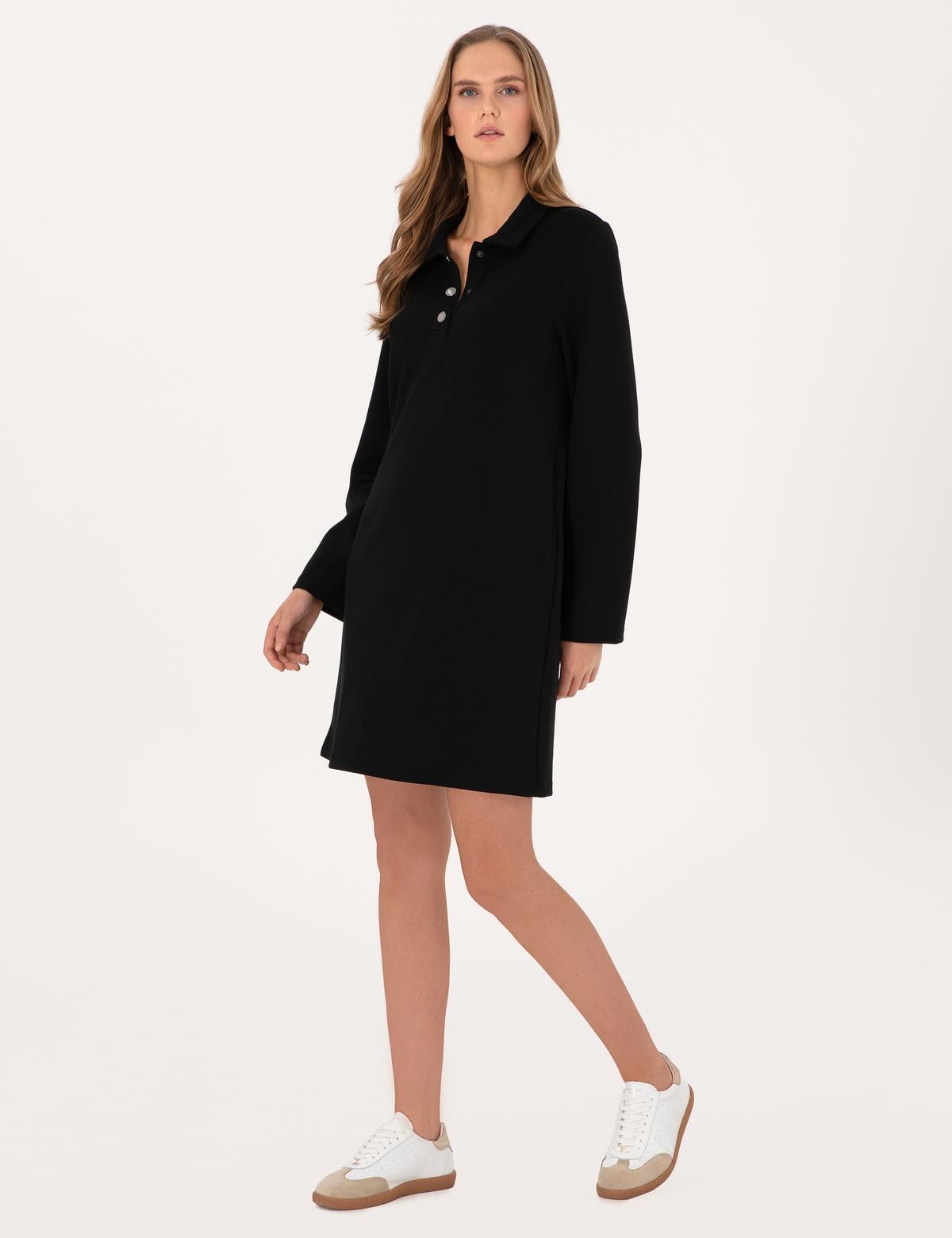 Siyah A Kesim Modal Karışımlı Örme Elbise - 50315895032