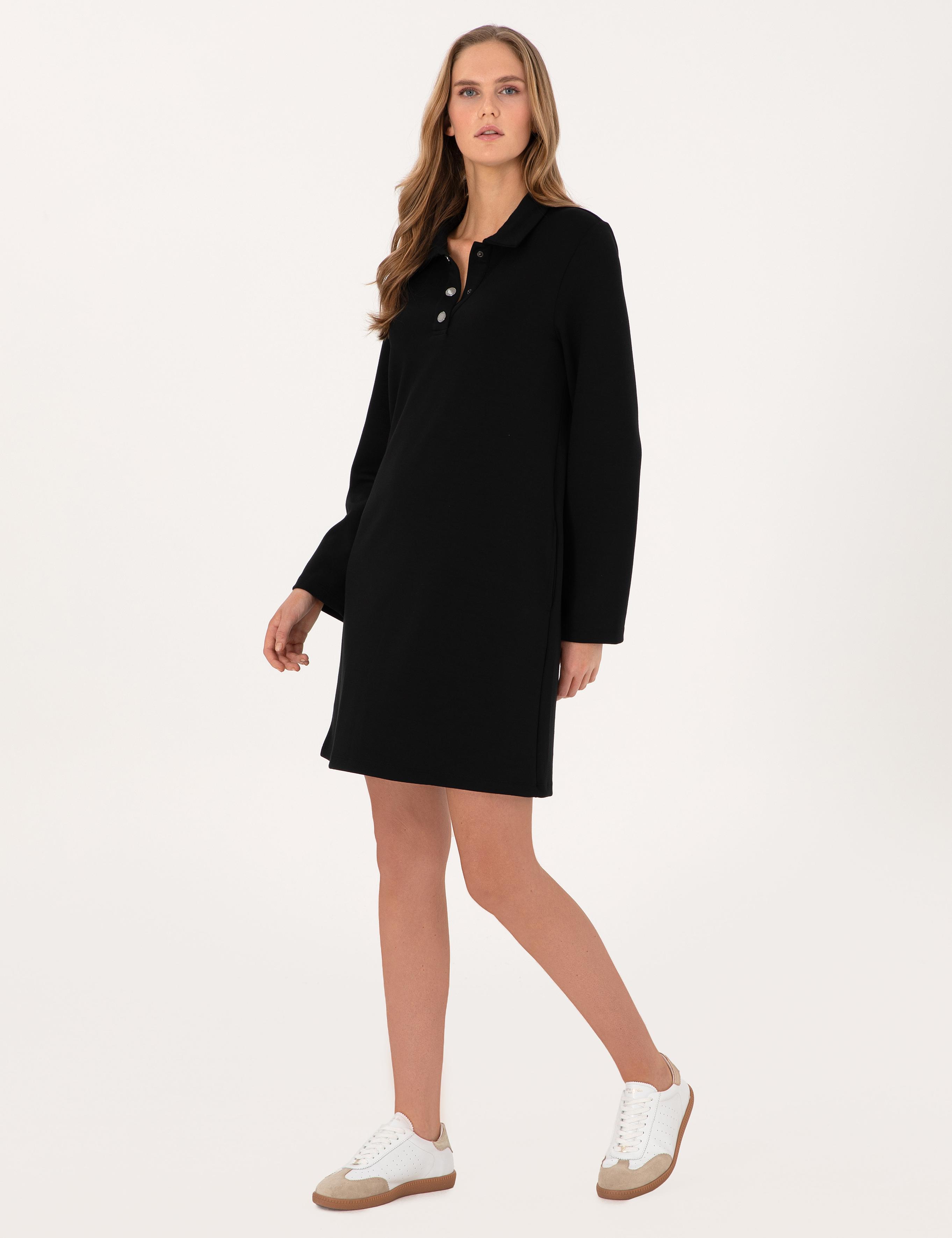 Siyah A Kesim Modal Karışımlı Örme Elbise