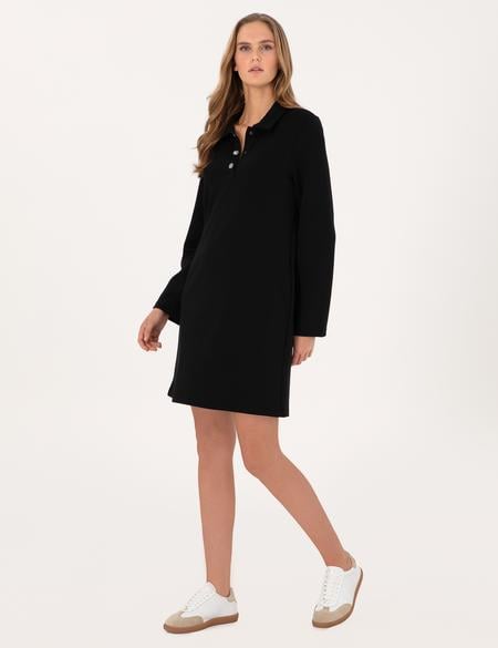 Siyah A Kesim Modal Karışımlı Örme Elbise - 50315895032