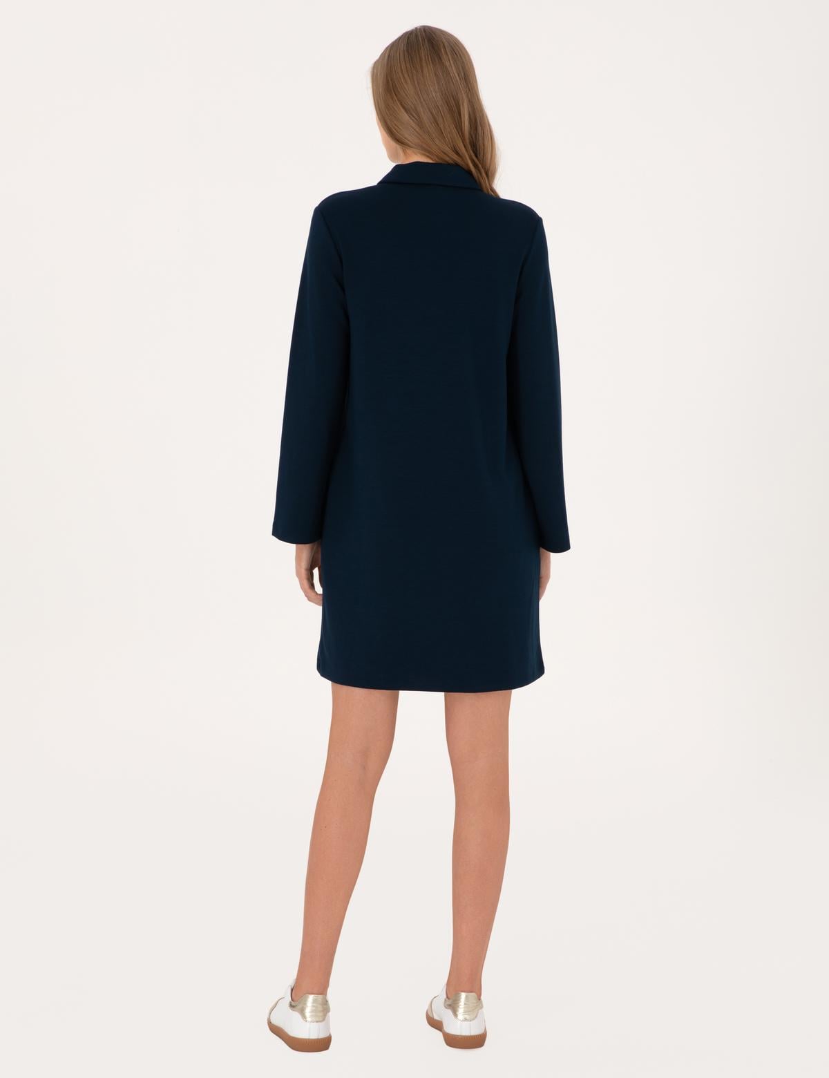 Lacivert A Kesim Modal Karışımlı Örme Elbise - 50315895016