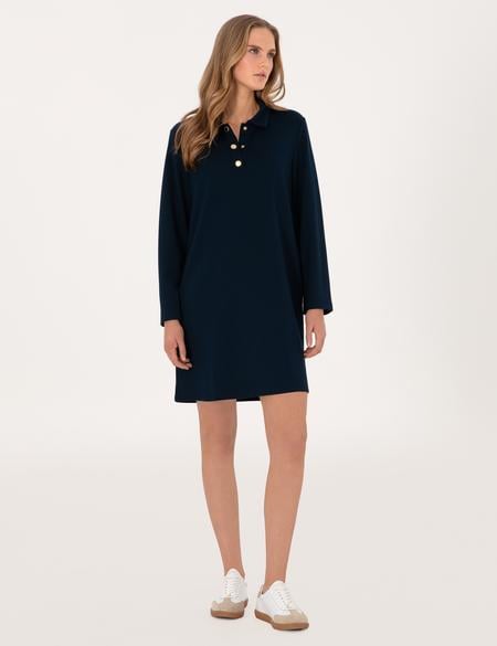 Lacivert A Kesim Modal Karışımlı Örme Elbise - 50315895016