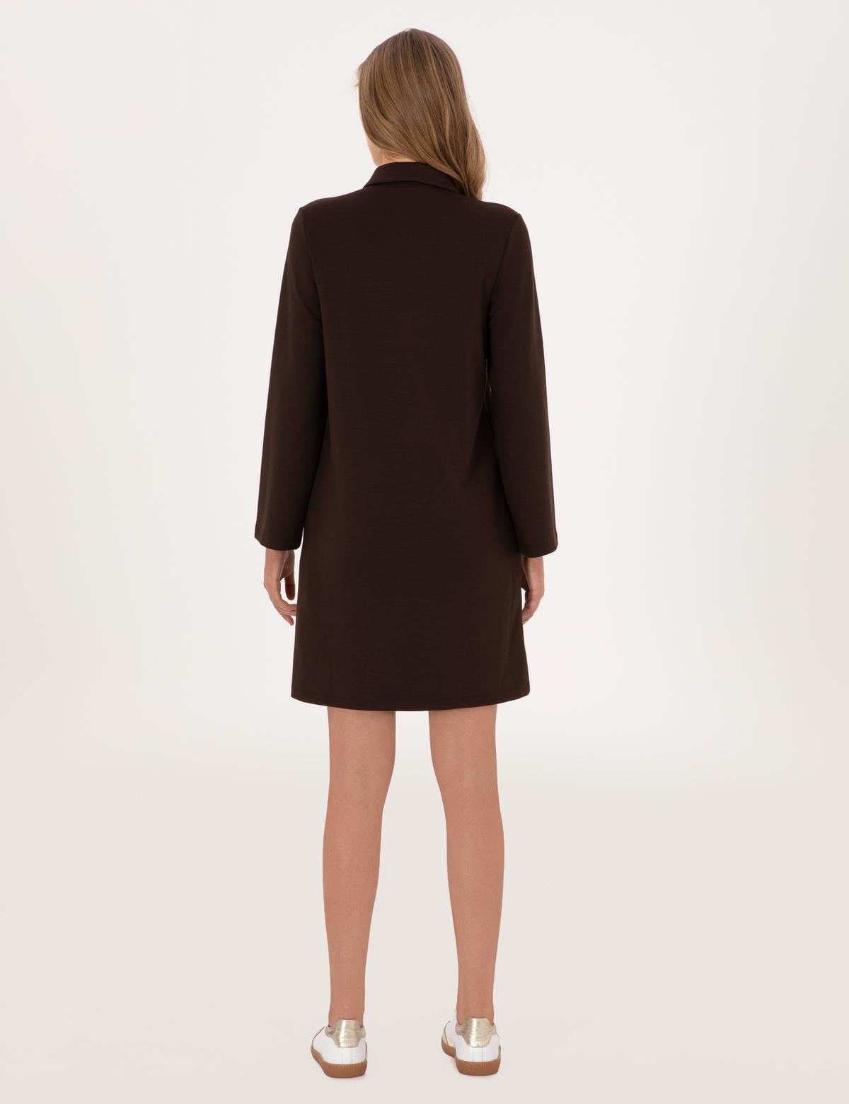 Kahverengi A Kesim Modal Karışımlı Örme Elbise - 50315895024