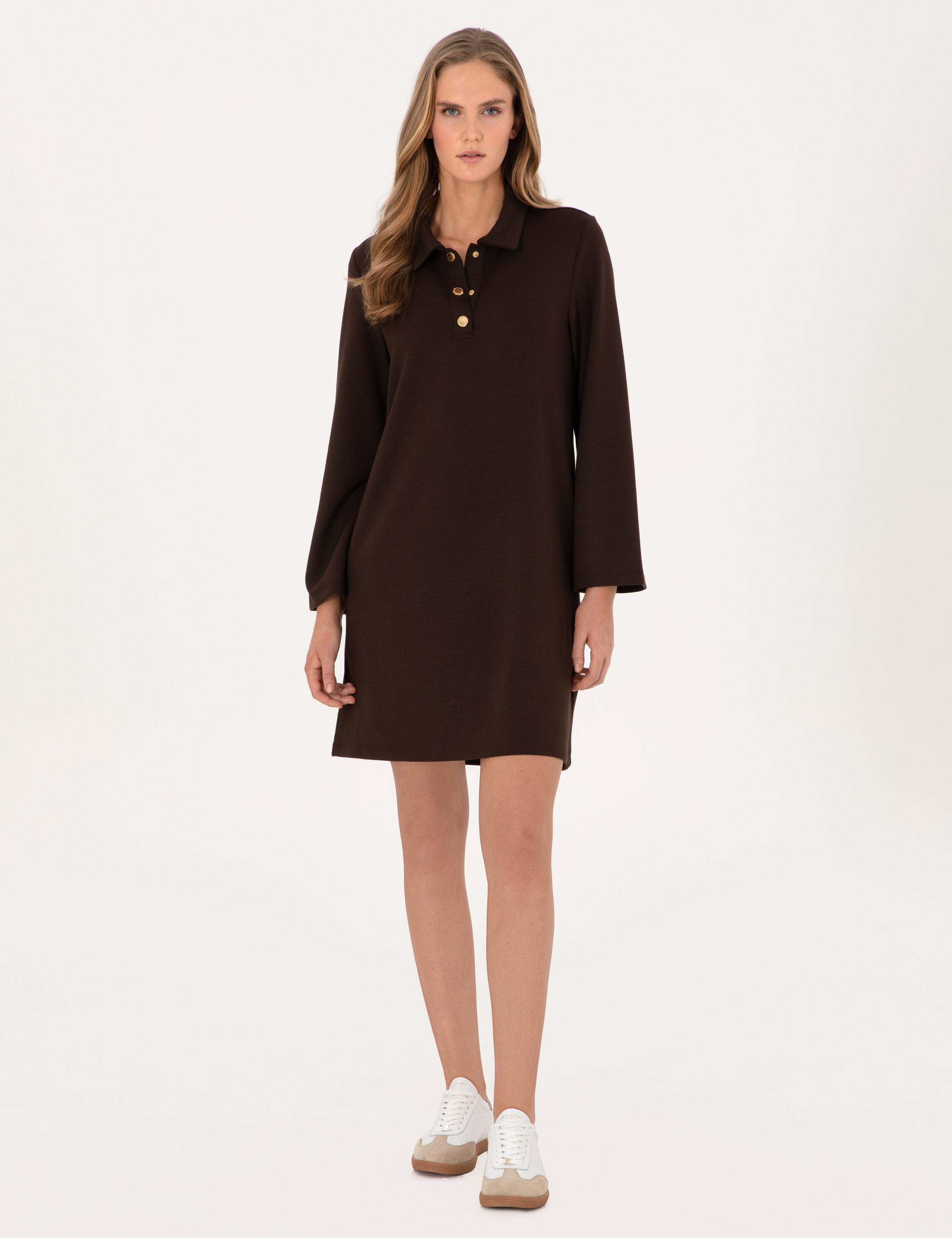 Kahverengi A Kesim Modal Karışımlı Örme Elbise