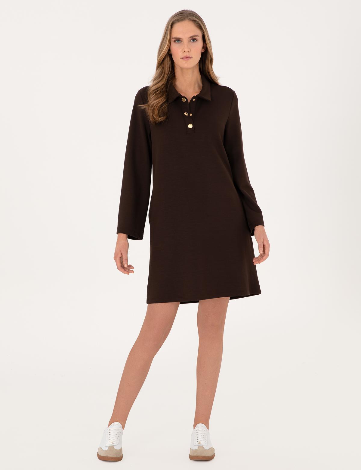 Kahverengi A Kesim Modal Karışımlı Örme Elbise