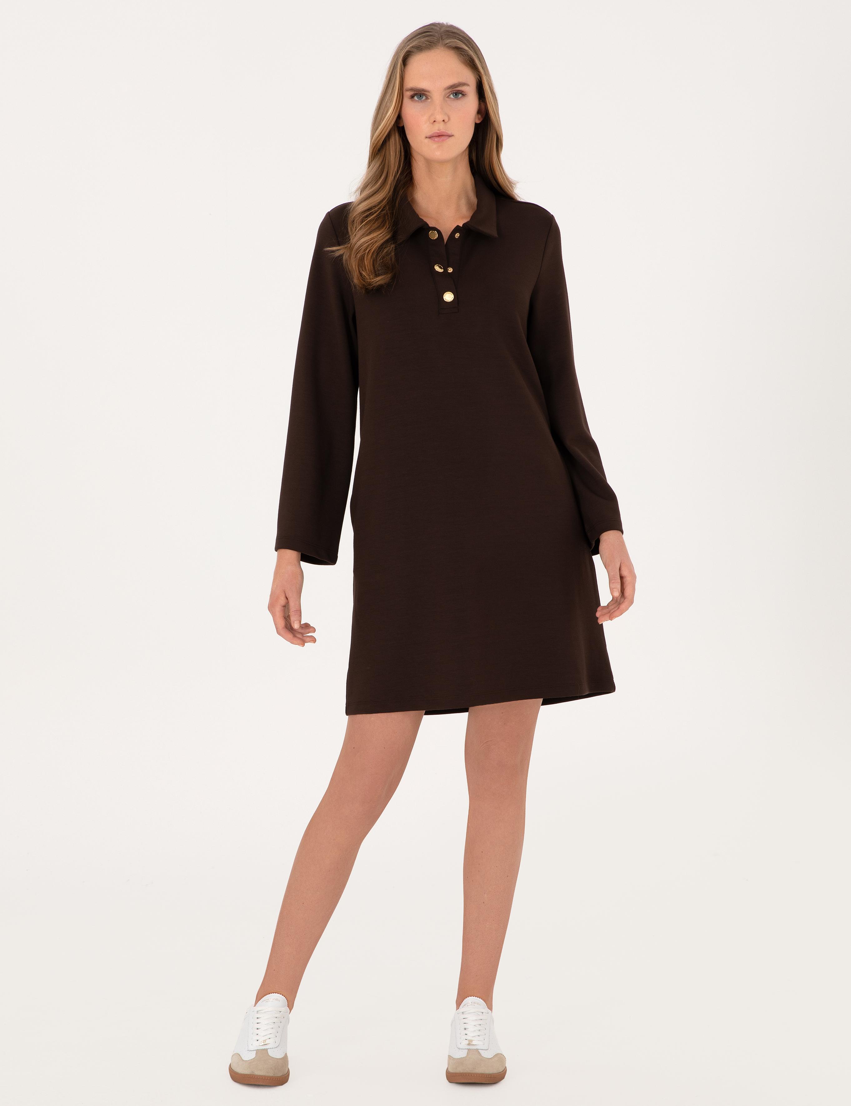 Kahverengi A Kesim Modal Karışımlı Örme Elbise