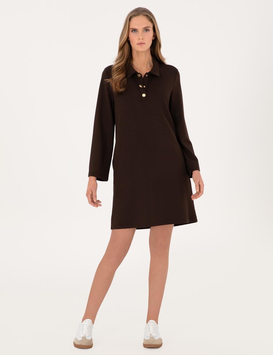 Kahverengi A Kesim Modal Karışımlı Örme Elbise