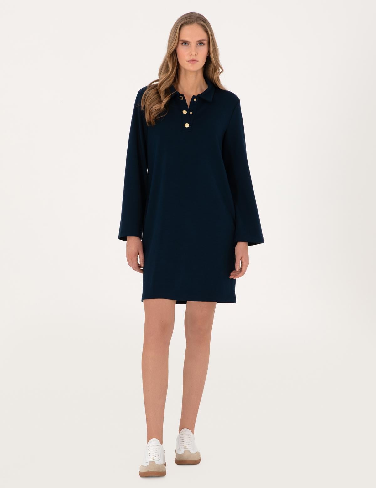 Lacivert A Kesim Modal Karışımlı Örme Elbise