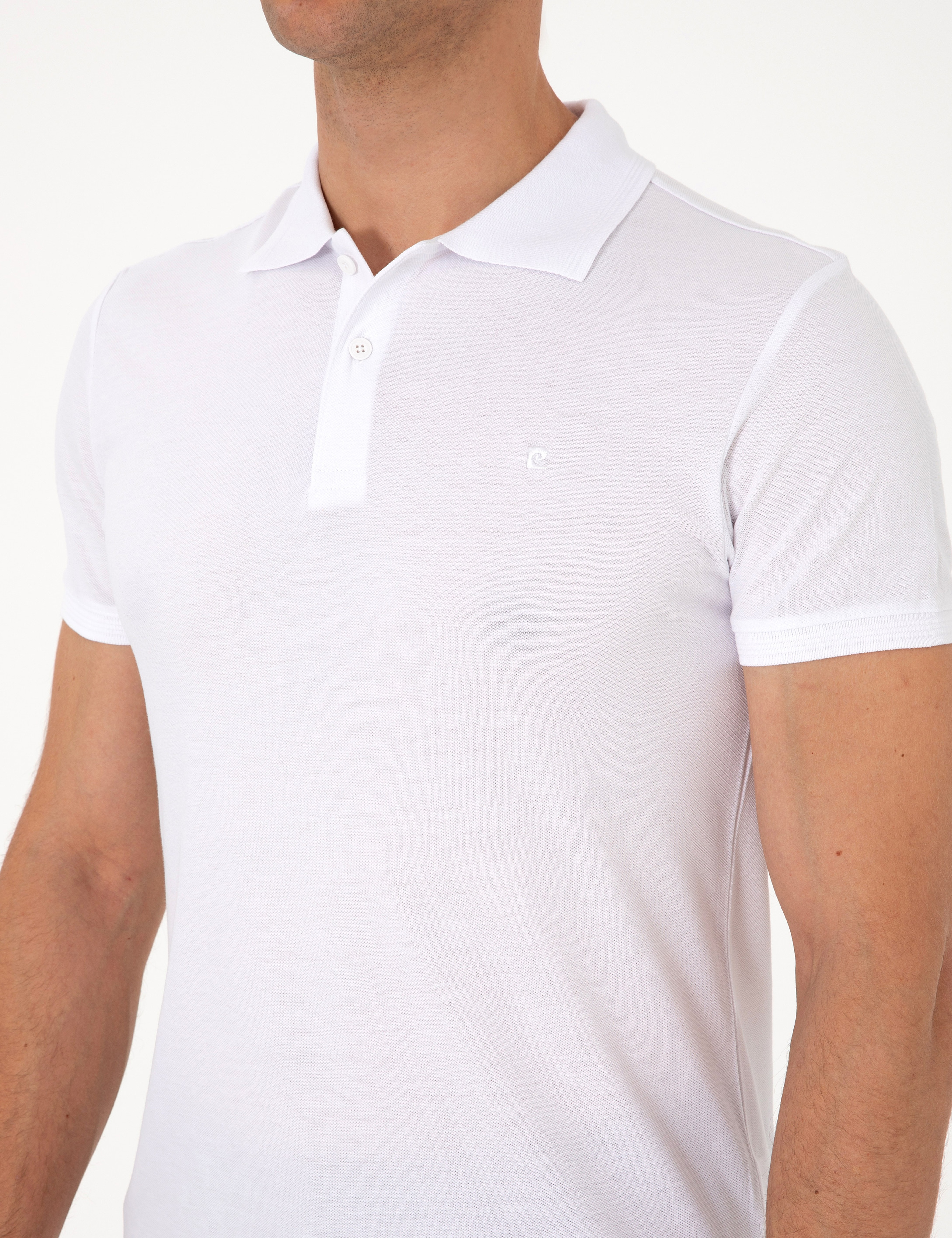Beyaz Slim Fit %100 Pamuk Polo Yaka Basic Tişört - Image 7