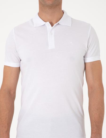 Beyaz Slim Fit %100 Pamuk Polo Yaka Basic Tişört - 50291625013