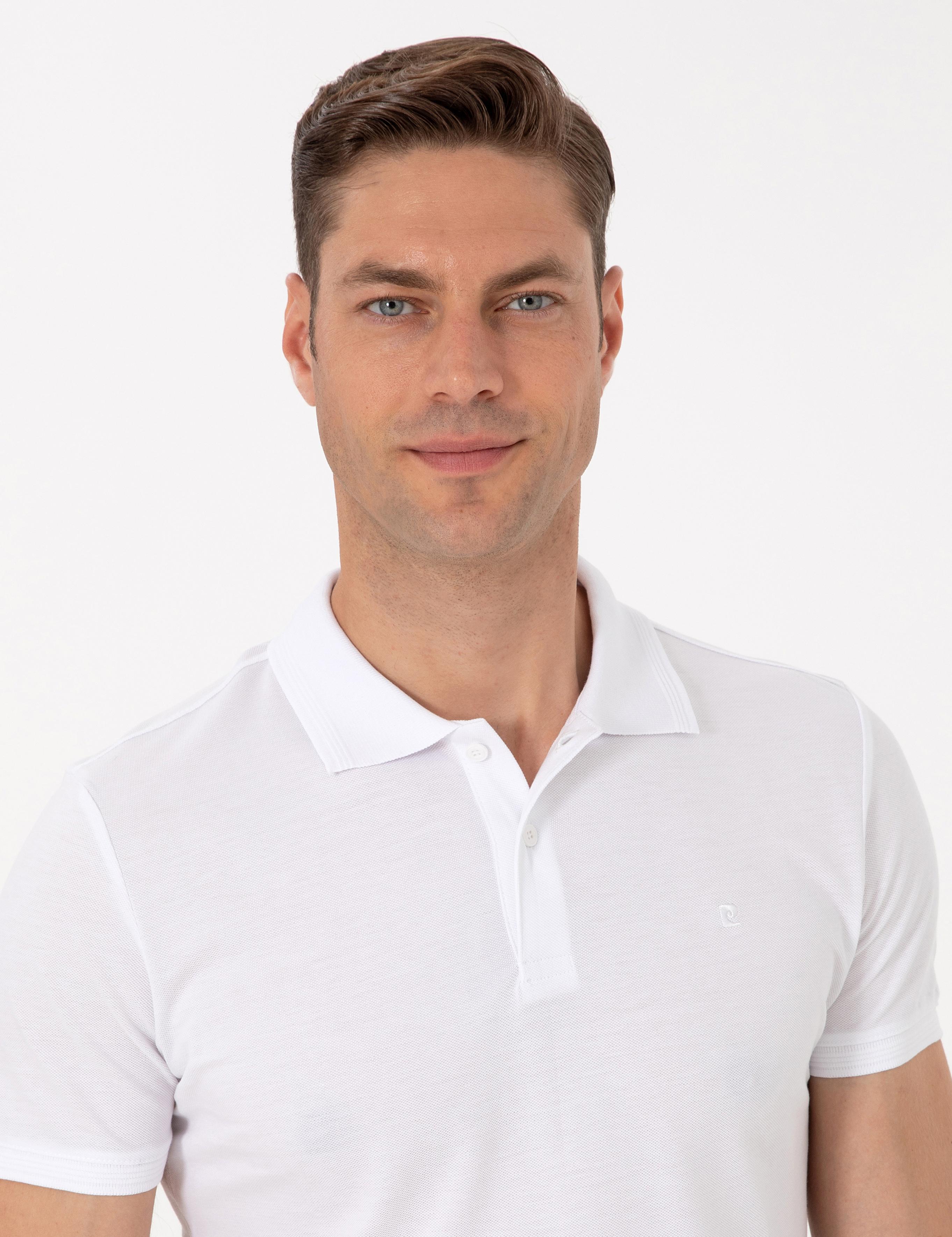 Beyaz Slim Fit %100 Pamuk Polo Yaka Basic Tişört