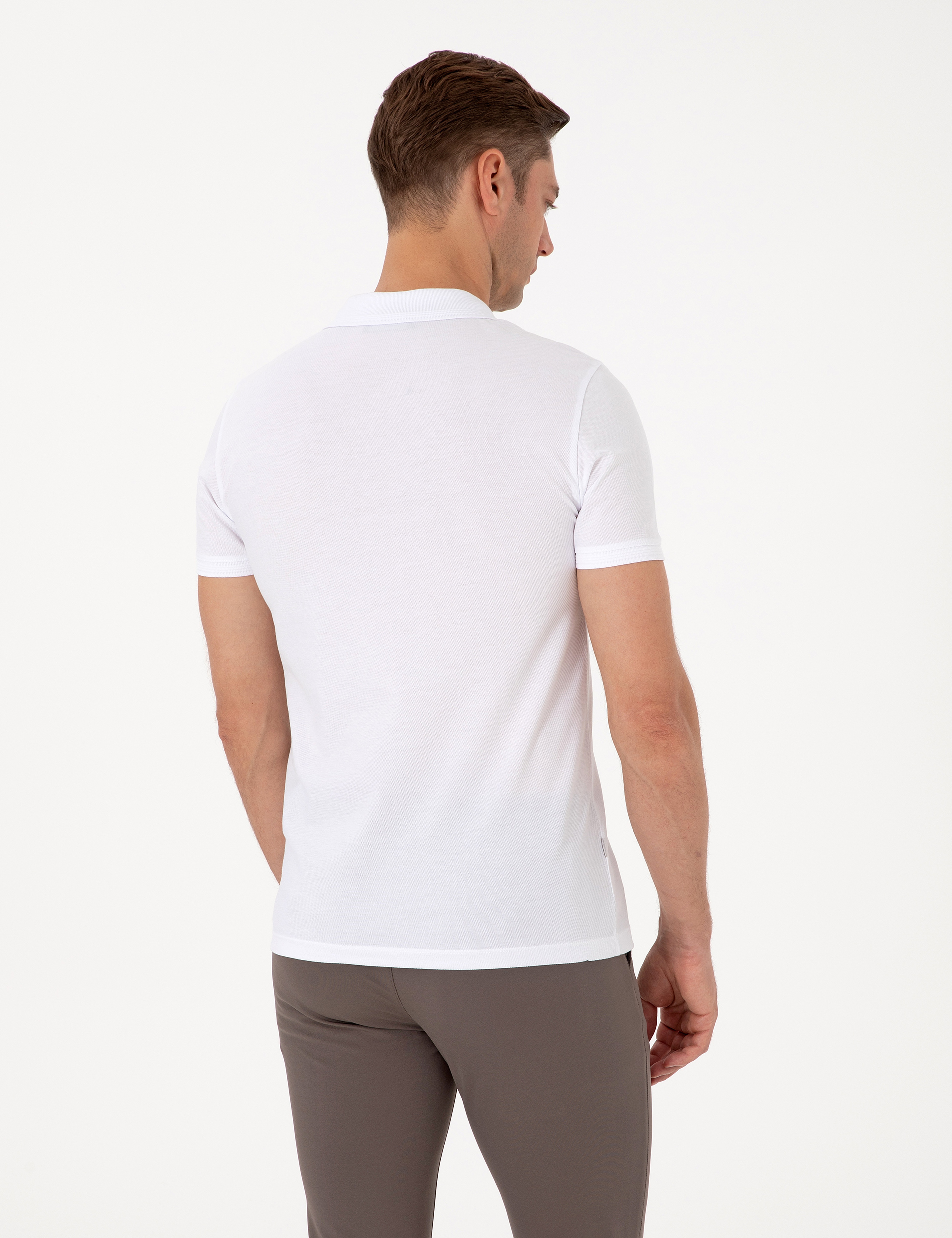 Beyaz Slim Fit %100 Pamuk Polo Yaka Basic Tişört