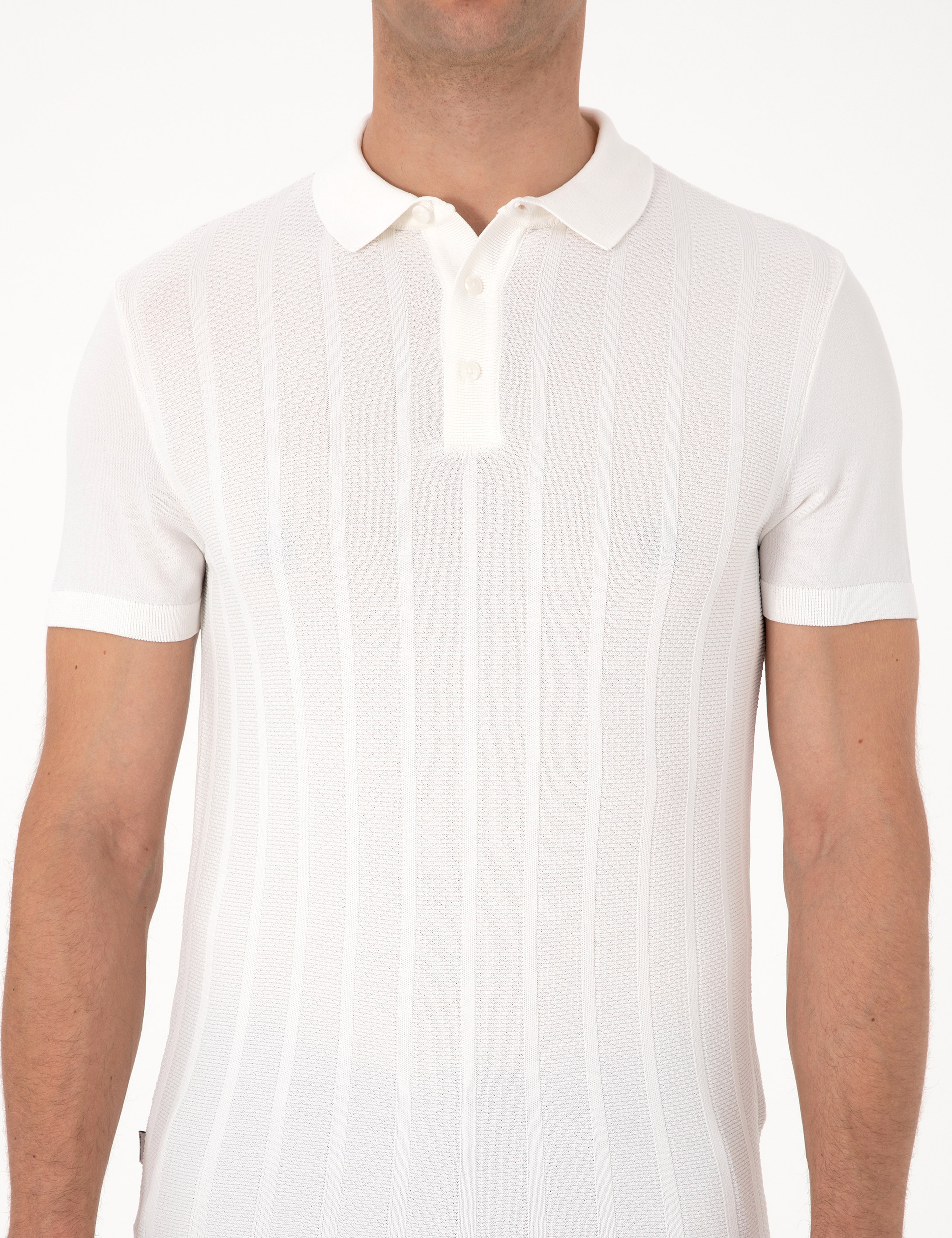 Ekru Slim Fit Polo Yaka Düğmeli Triko Tişört - Image 6