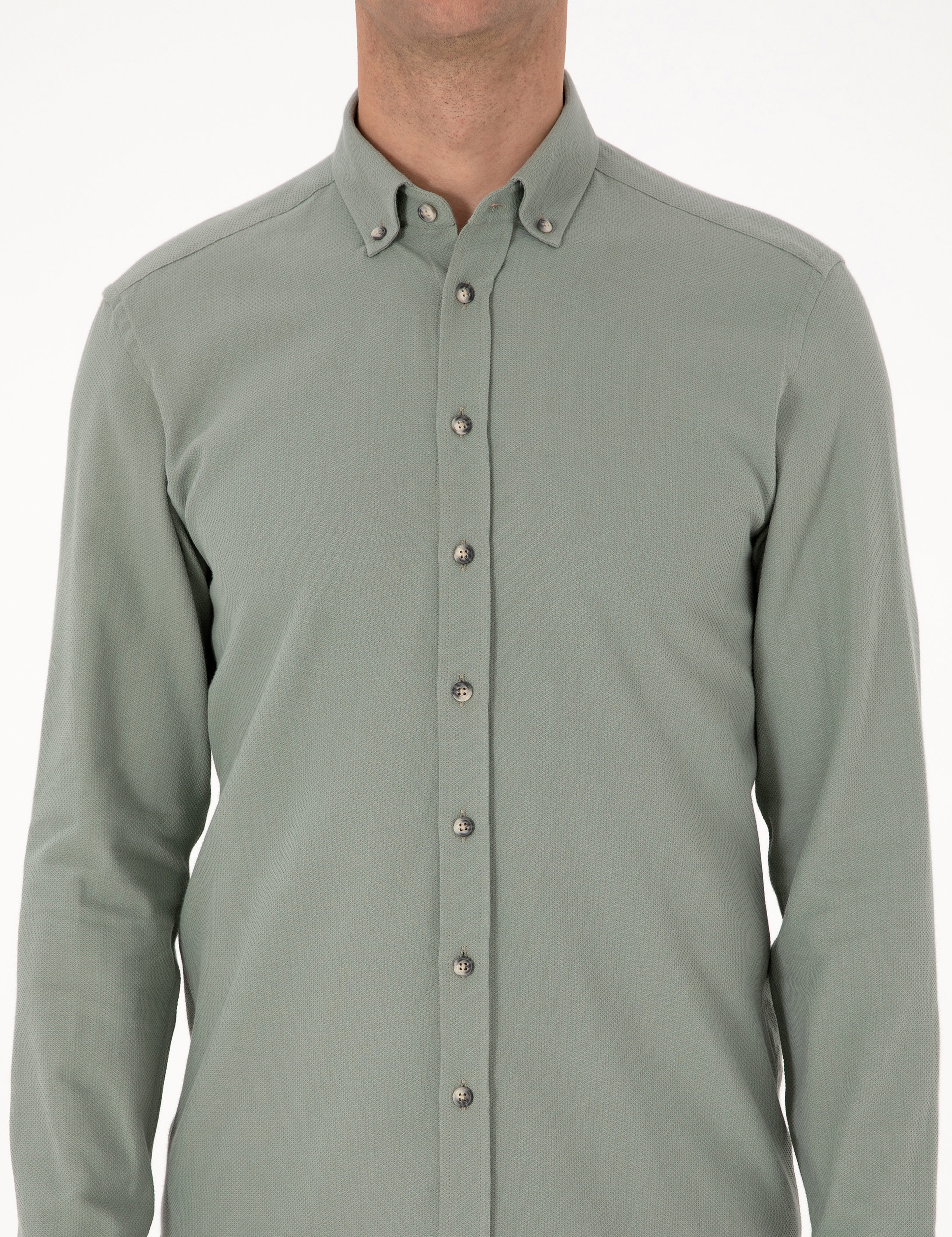 Açık Yeşil Slim Fit Uzun Kollu Gömlek - Image 6