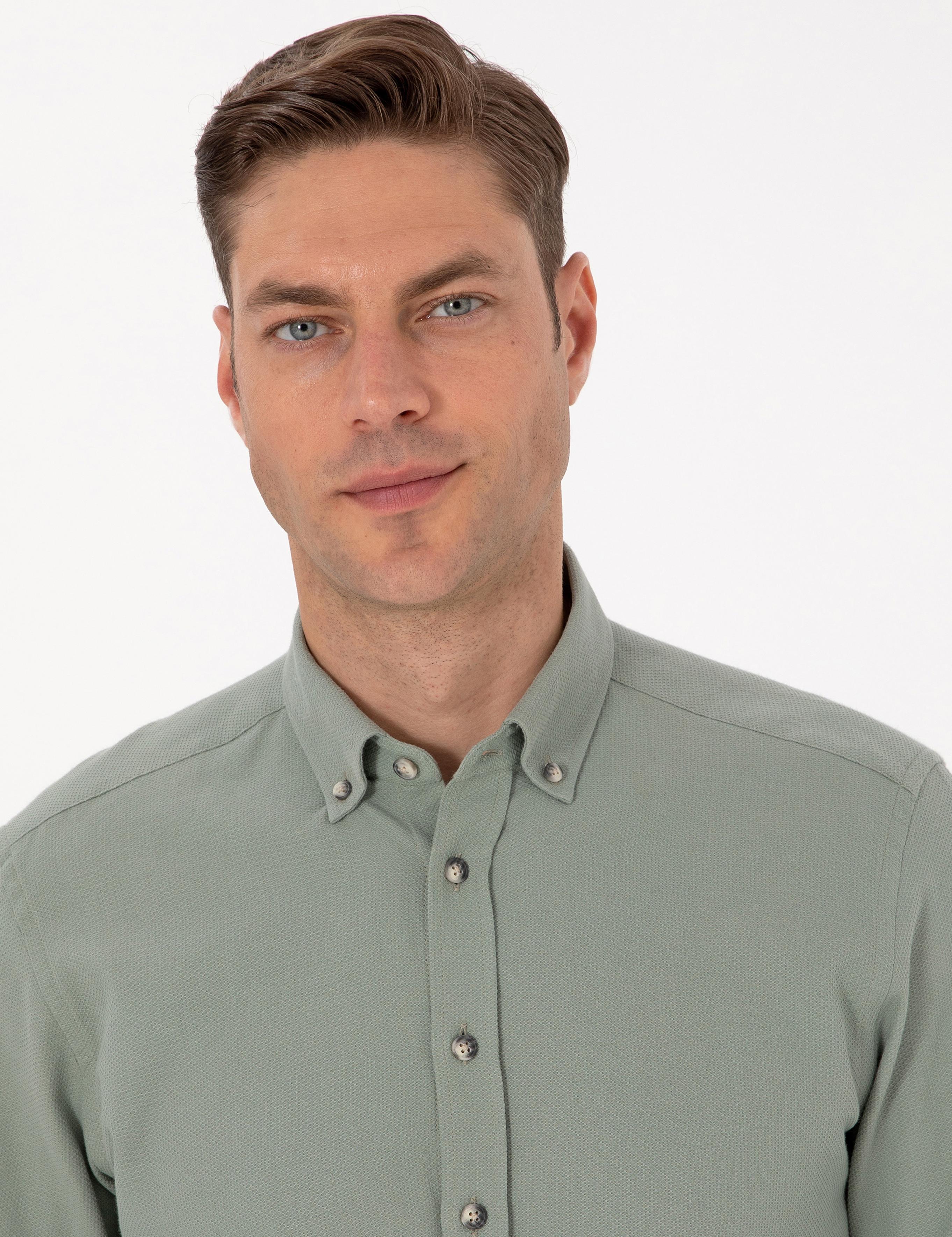 Açık Yeşil Slim Fit Uzun Kollu Gömlek