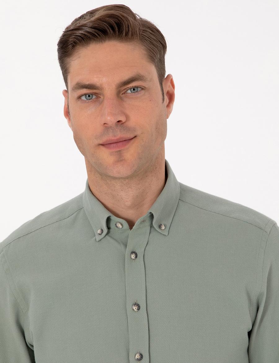 Açık Yeşil Slim Fit Uzun Kollu Gömlek