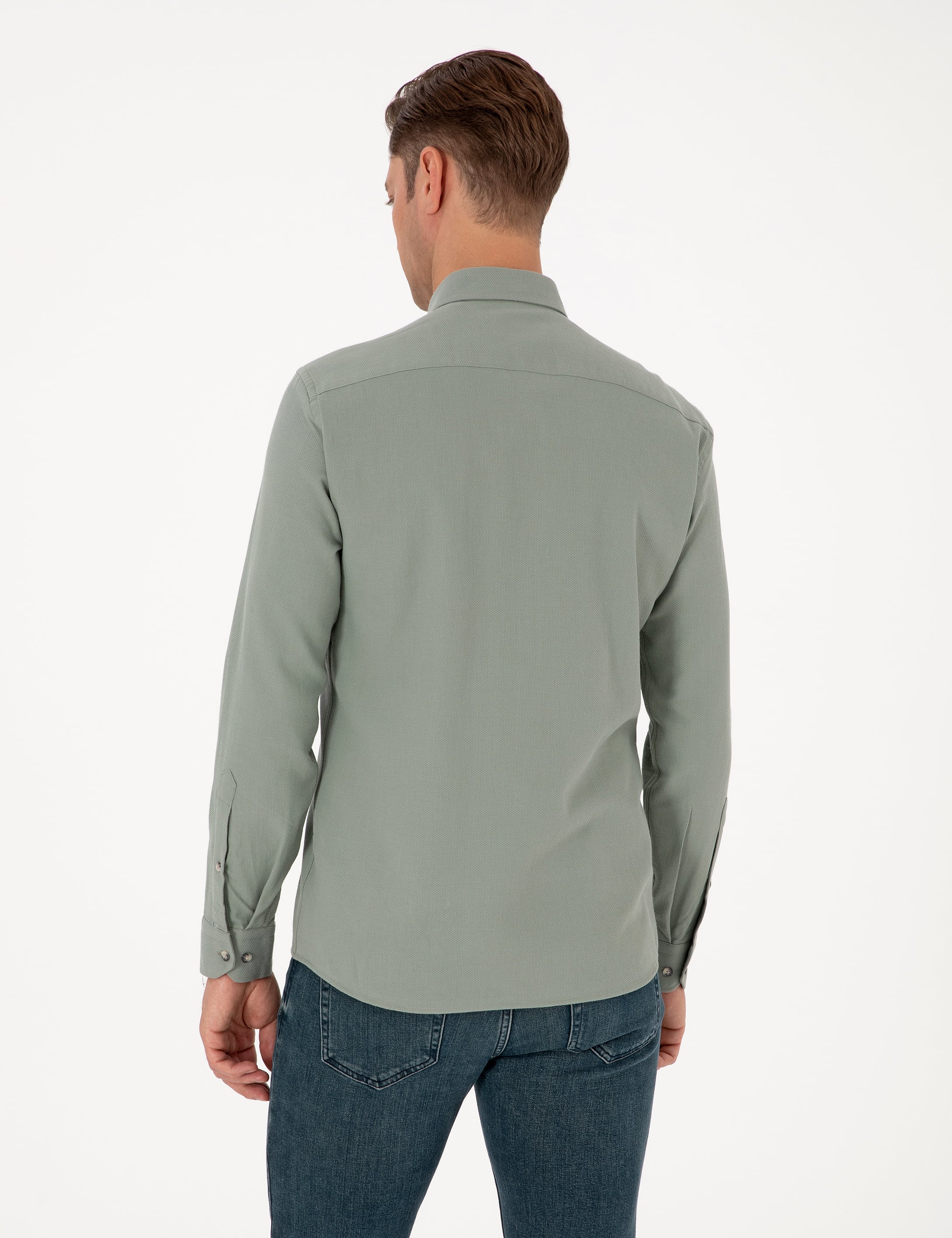 Açık Yeşil Slim Fit Uzun Kollu Gömlek - Image 5