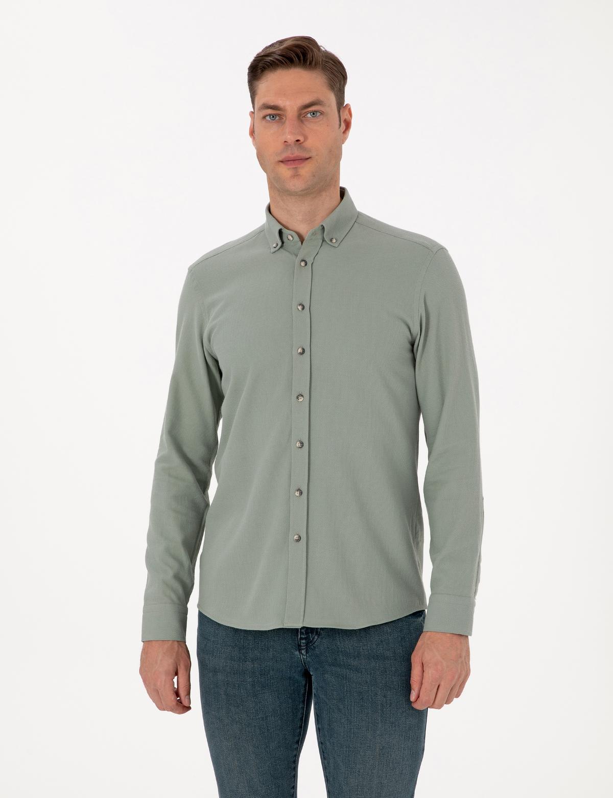 Açık Yeşil Slim Fit Uzun Kollu Gömlek